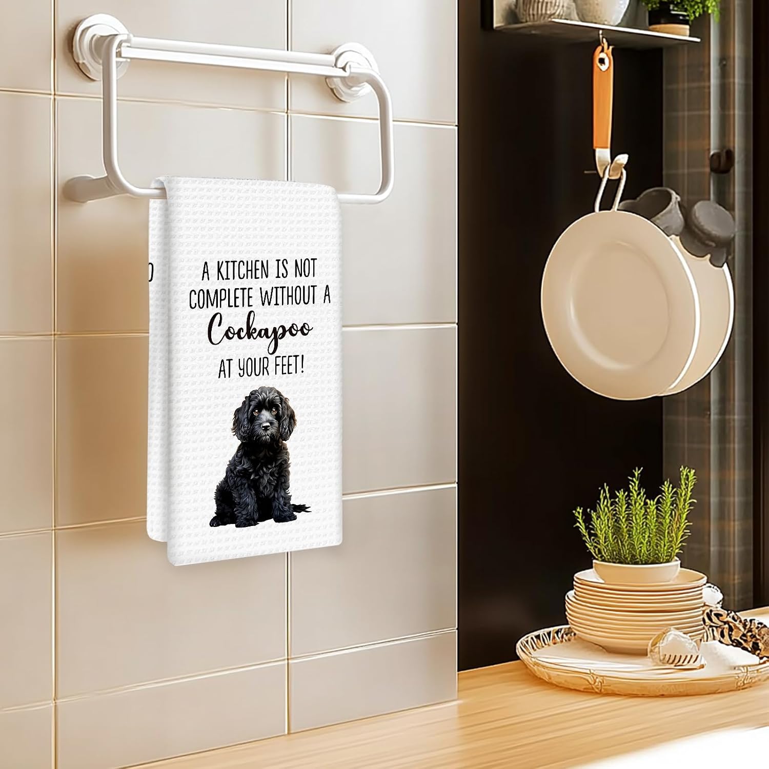 Black Cockapoo Gifts Dog Kitchen Towels, Gifts for Black Cockapoo Dog Lovers Women, Dogs Hand Towels, Dogs Owner Gift Dish Tea Towel for Kitchen, BlackCockapoo Kitchens Decor, 16x24In image 2