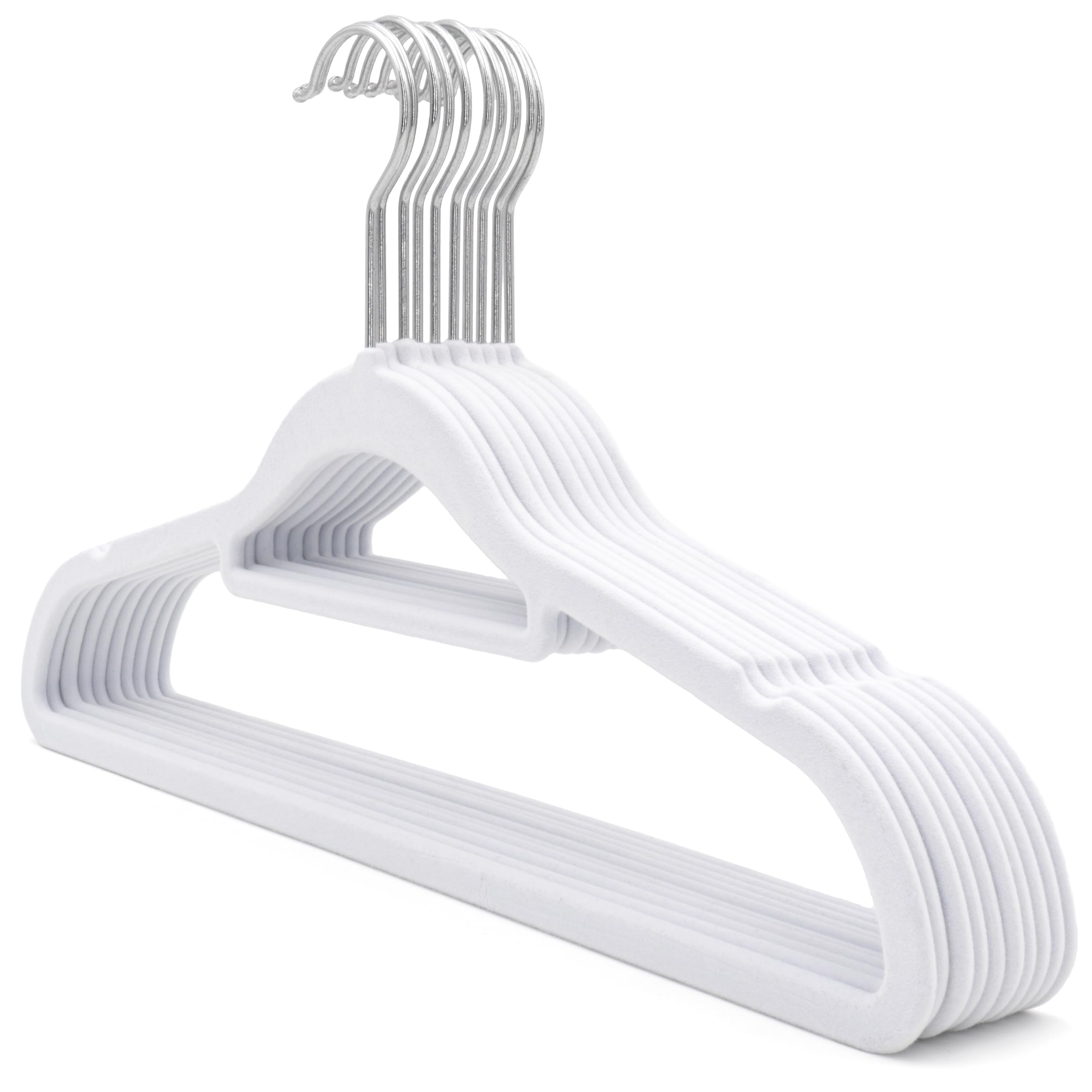 The Hanger Store White 10 Non-Slip Flocked Velvet Space Saving Coat Hangers With Trouser Bar