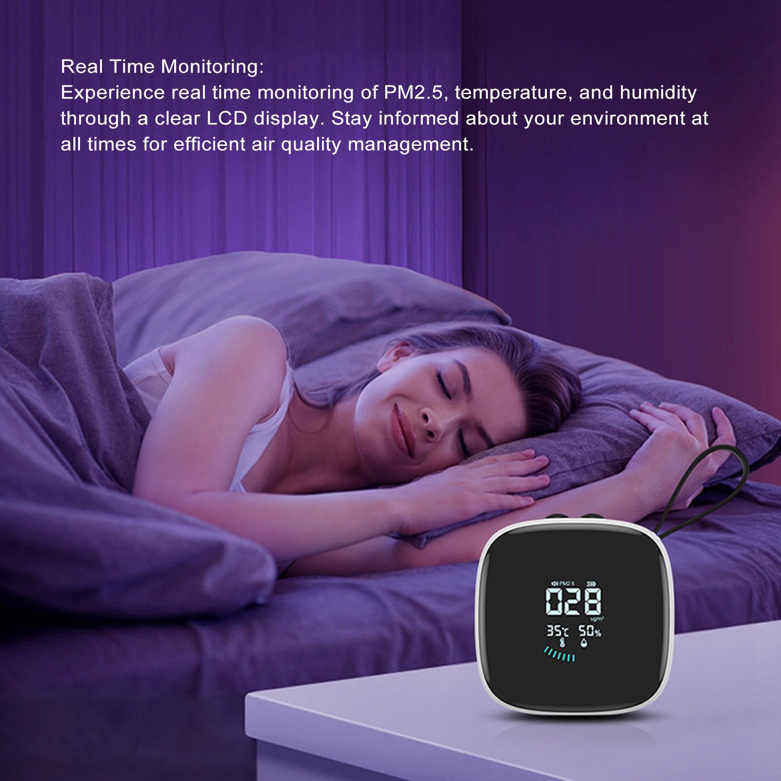 Medidor de Calidad del Aire, Detector de PM2.5 con Sensor de Temperatura y Humedad, Pantalla LCD en Tiempo Real, Portátil para Casa, Oficina, Coche, Recargable