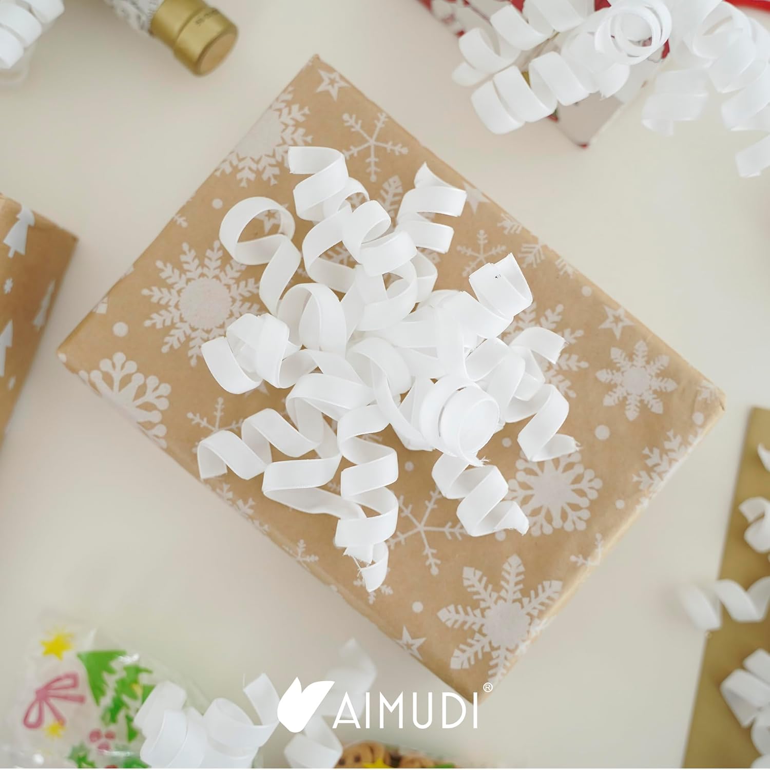 AIMUDI White Velvet Curly Bows for Gift Wrapping 6.5'' Christmas Gift Bows Self Adhesive Velvet Bows for Presents Christmas Gifts, Treat Bags, Wine Bottles Party Holiday Wedding Decorations - 6 Counts - Image 9