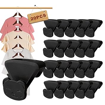 CulaGyfa 20 Pack Space Saving Hanger Hooks,Clothes Hanger Connector Hooks,Create Up to 5X Closet Space,Hooks for Organizing Closets,Hanger Hooks Space Saver Fits All Hangers (Black Cat)