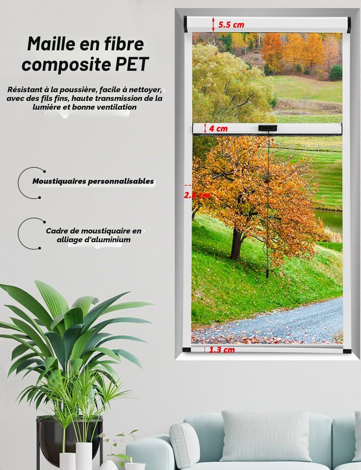Moustiquaire Fenêtre Enroulable sur Mesure avec Cadre en Aluminium - Filet Écran Anti-Insectes Anti-Moustique, Moustiquaire Enroulable pour Porte Fenetre, Installation Facile