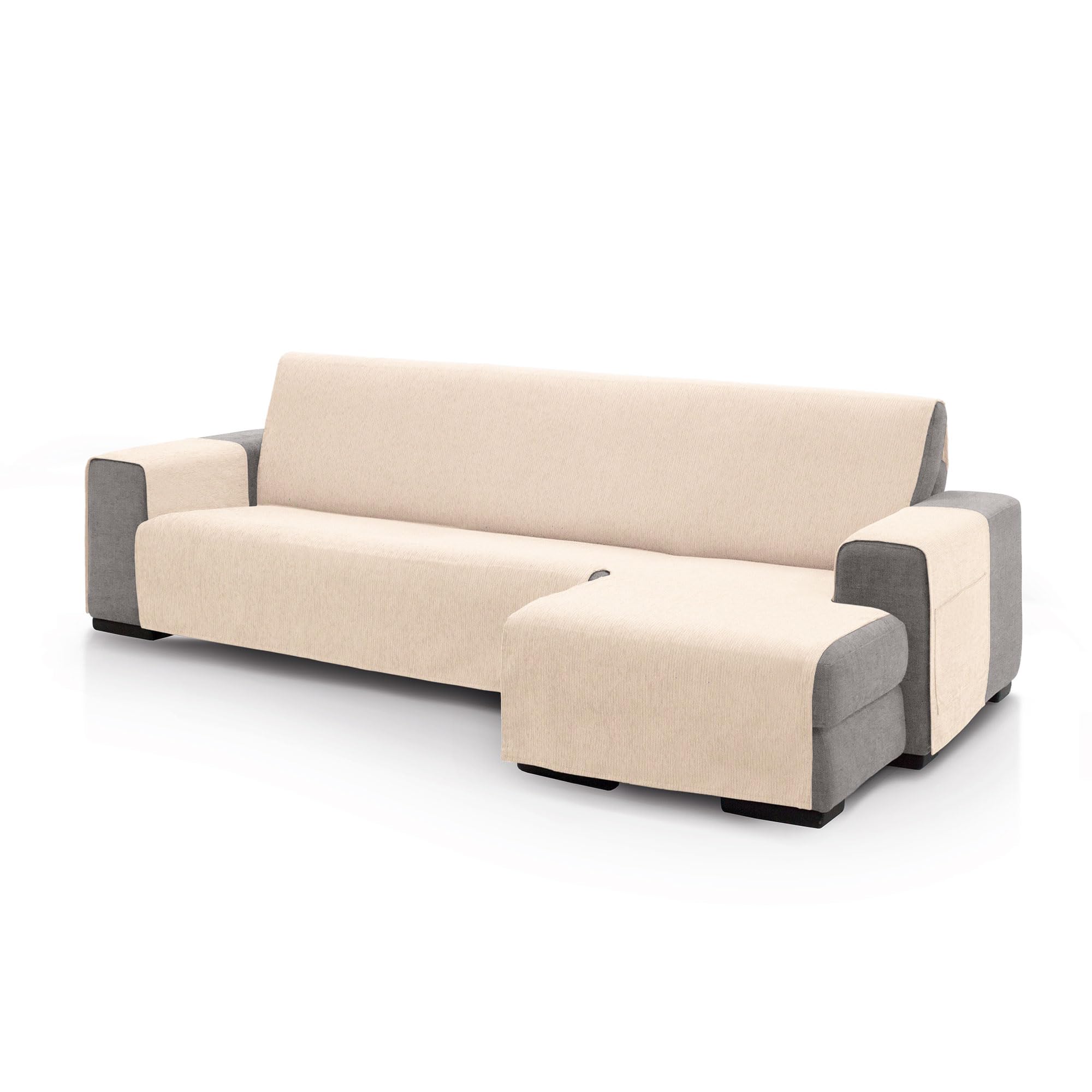 FAVERTI® Cubre Sofá Chaise Longue Brazo Derecho 240 (Visto de Frente) | Modelo PEGO | Natural | Chenilla Tacto Extra Suave, Protector Chaise de Calidad Hecho en España con Material Reciclado