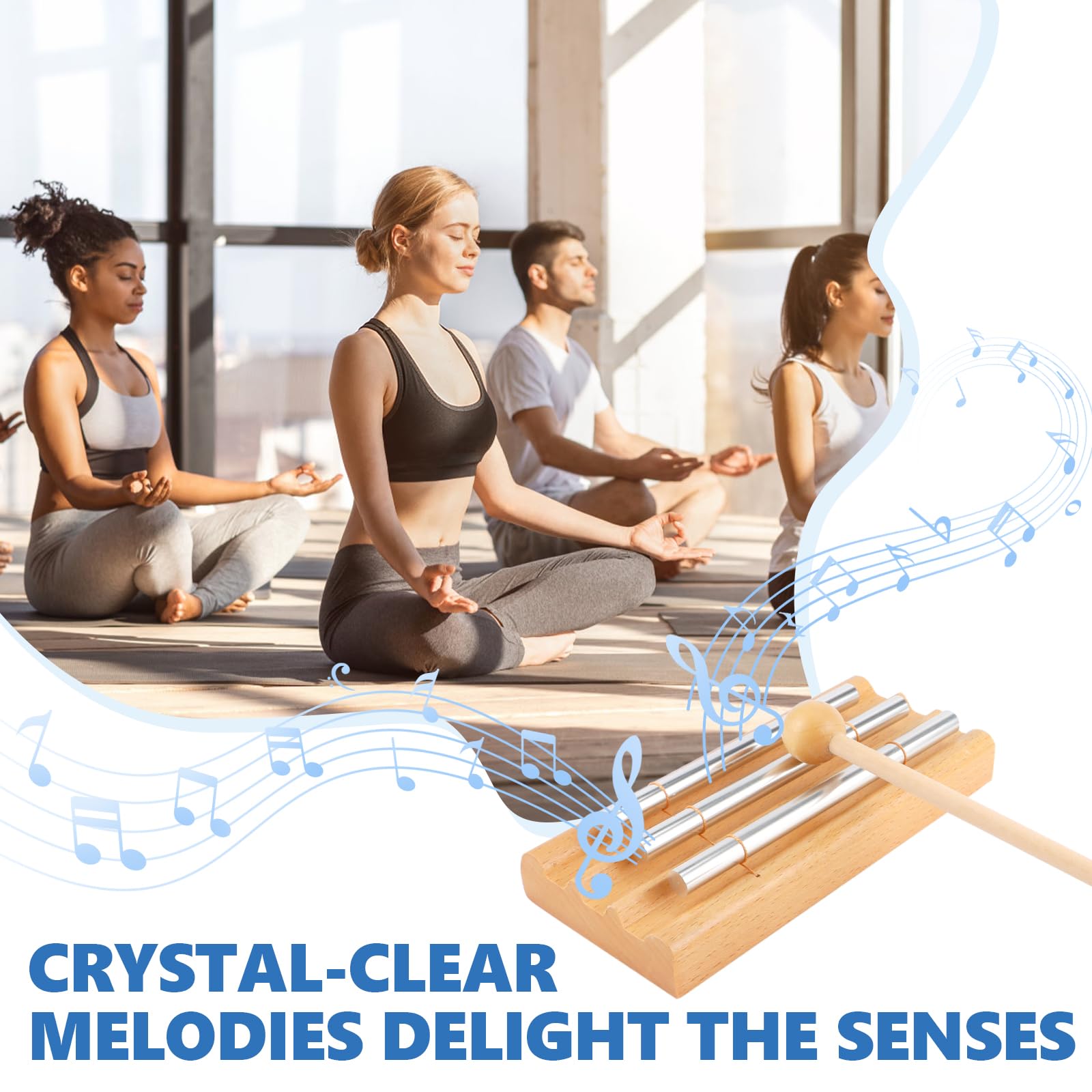 3 Tonos y Campanilla de Madera - Kit Completo de Percusión con Mazo para Educación Musical Temprana, Meditación Relajante y Uso en Aulas - para Profesores, Niños y Terapeutas