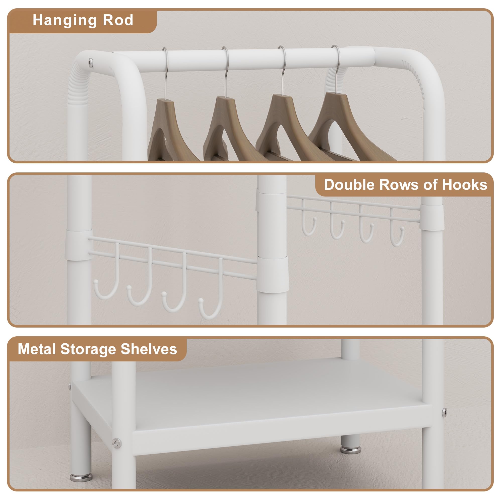 Appendiabiti resistente, piccolo appendiabiti con mensola e gancio, appendiabiti autoportante per corridoio, camera da letto, ufficio, balcone, piccolo spazio, ingresso (bianco)