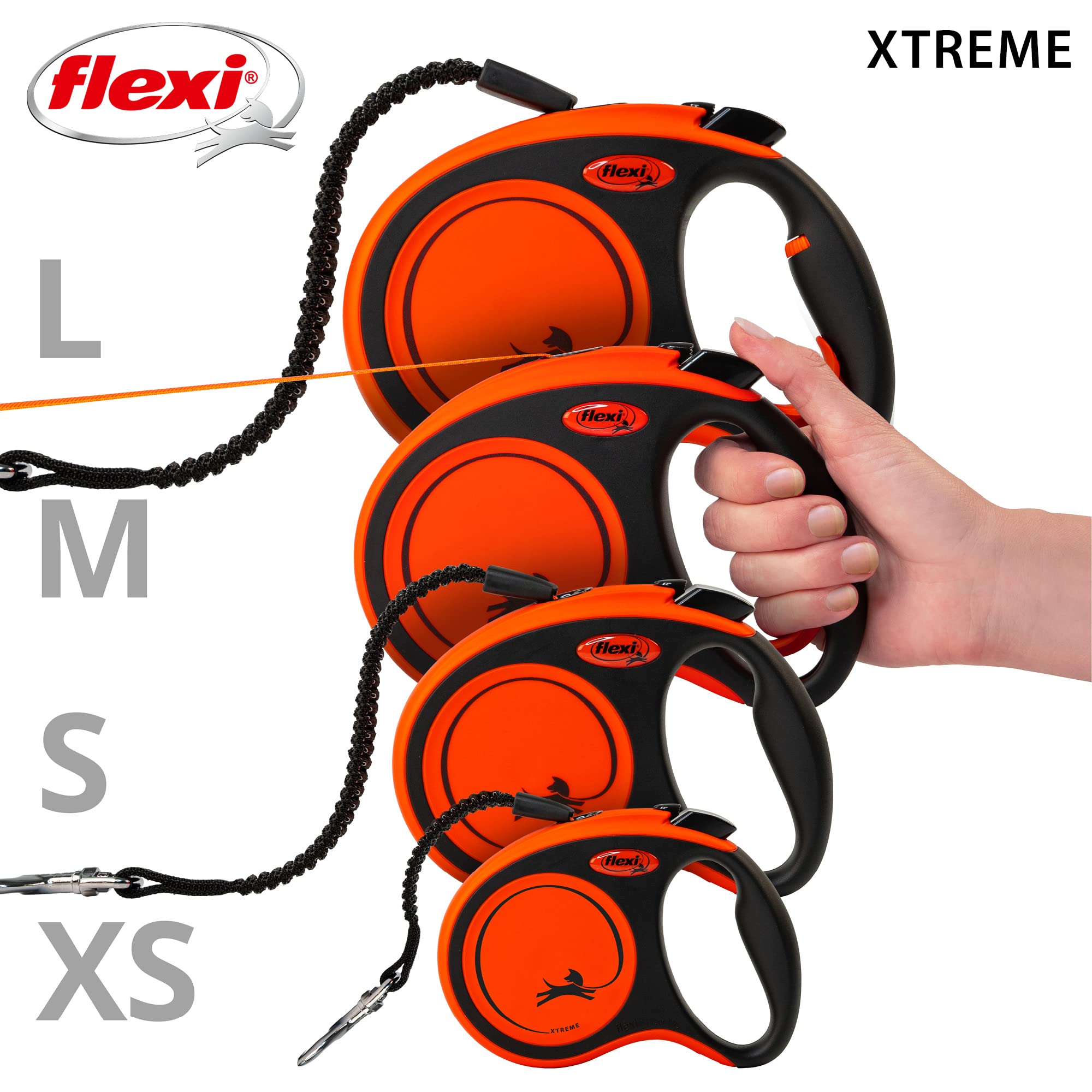 flexi® Xtreme M Cinta 5 m Negro/Naranja, Correa Extensible para Perros hasta máx. 35 kg