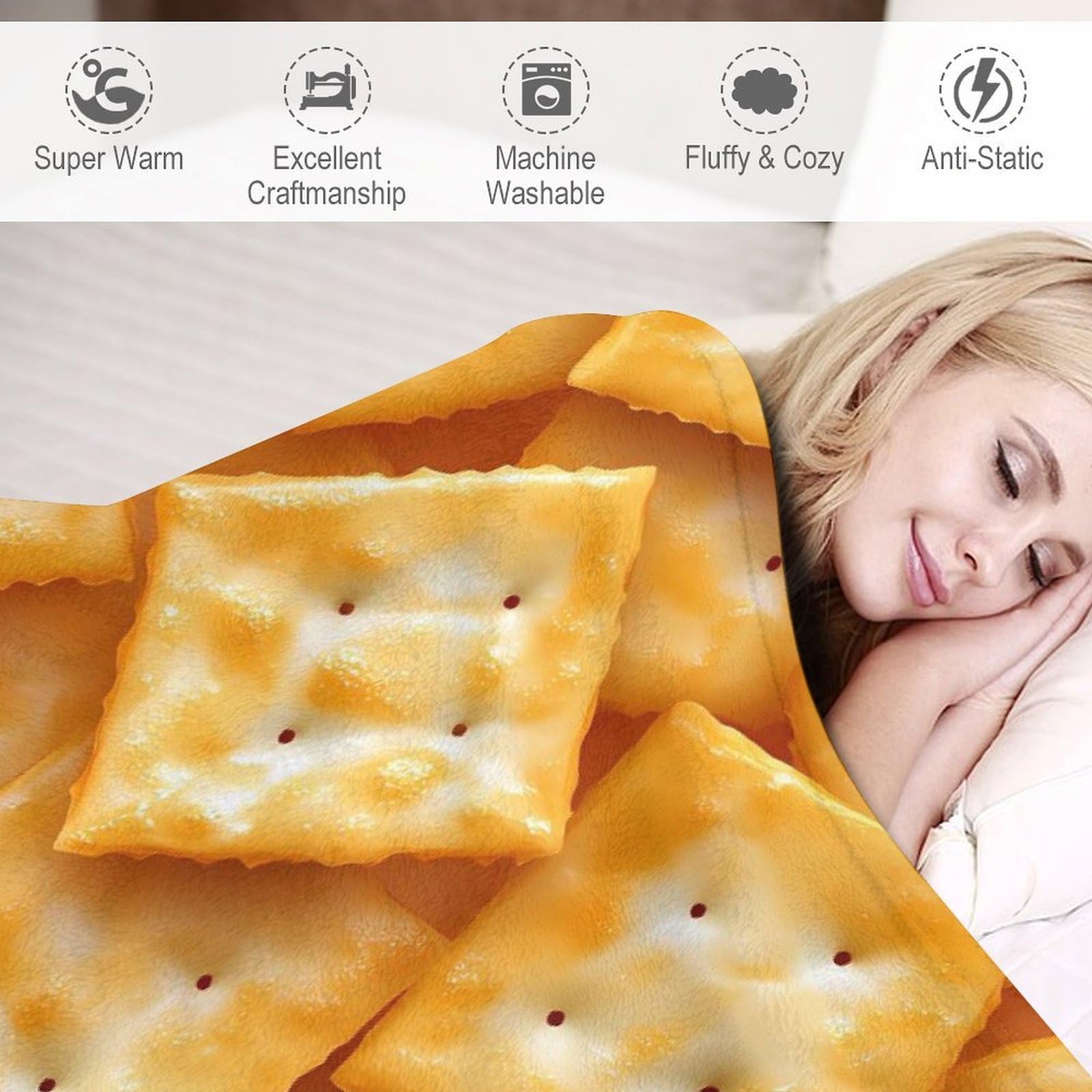 Salted Soda Crackers, leichte Überwurfdecke für Bett, Couch, weiche Flanelldecken, groß, warm, Plüsch-Überwurf, 127 x 177,8 cm
