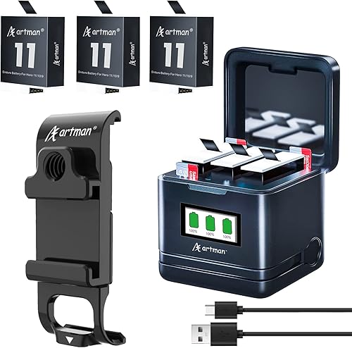 Artman Enduro - Batería de 3 unidades con cargador para Gopro Hero 11, 10, 9 negro y Artman Hero 11109 cubierta de batería para Gopro Hero 11109 disponible en Yaxa Colombia