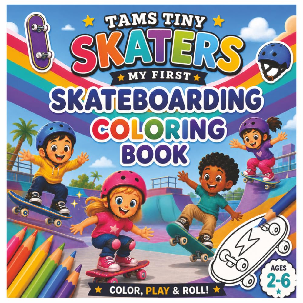 Tams Tiny Skaters Series: My First Skateboarding Coloring Book: Fun and Easy Skateboard Coloring for Kids Ages 2–6