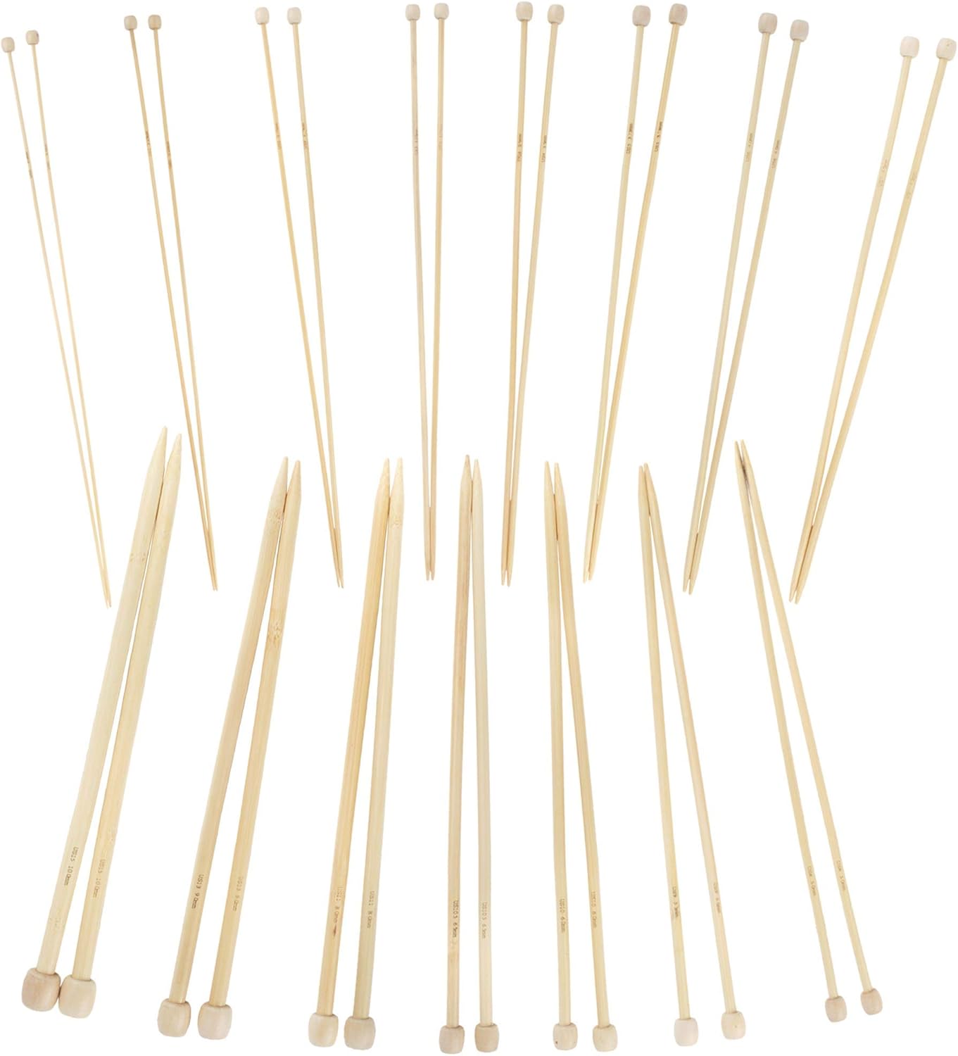 JubileeYarn 12.5 Single Point Bamboo Knitting Needles Set | 15 Sizes: 2mm-10mm | Natural Finish