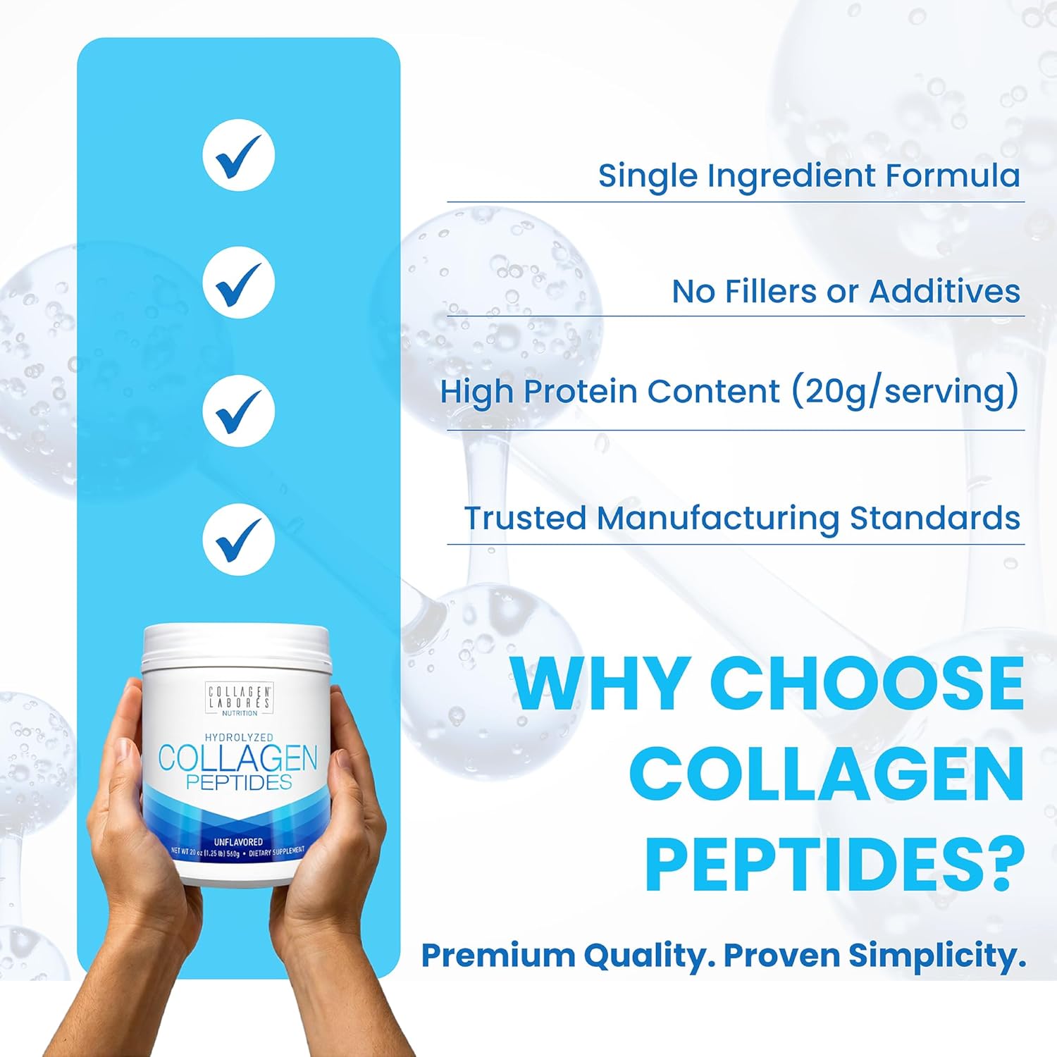 Pure Hydrolyzed Collagen Peptides (20 oz) – Unflavored Collagen Powder - Pasture-Raised, Grass-Fed, Keto & Paleo-Friendly – Kosher, Non-GMO, Gluten-Free – GMP Certified – Easy to Mix