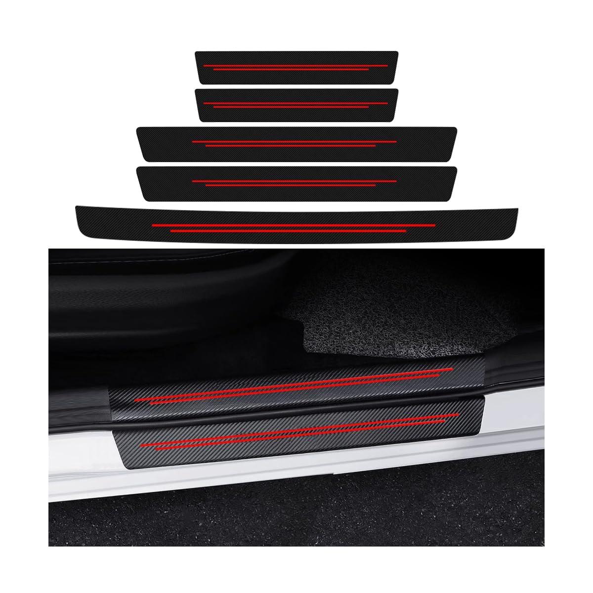 Woniyal 5 Pcs Car Door Sill Protector for Jeep Renegade I 2014-2025, Threshold Protection Sticker Steps Scuff Plate Cover Trunk Kick Plate Car Accessories,B