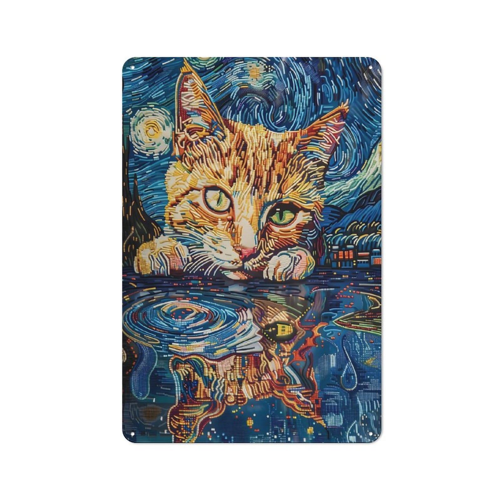 Junmoney Sad Cat Shadows Abstract Country Metal Wall Decor 30X20cm, Tin Wall Plaque For Cottage, Kitchen, Hallway Or Breakfast Nook