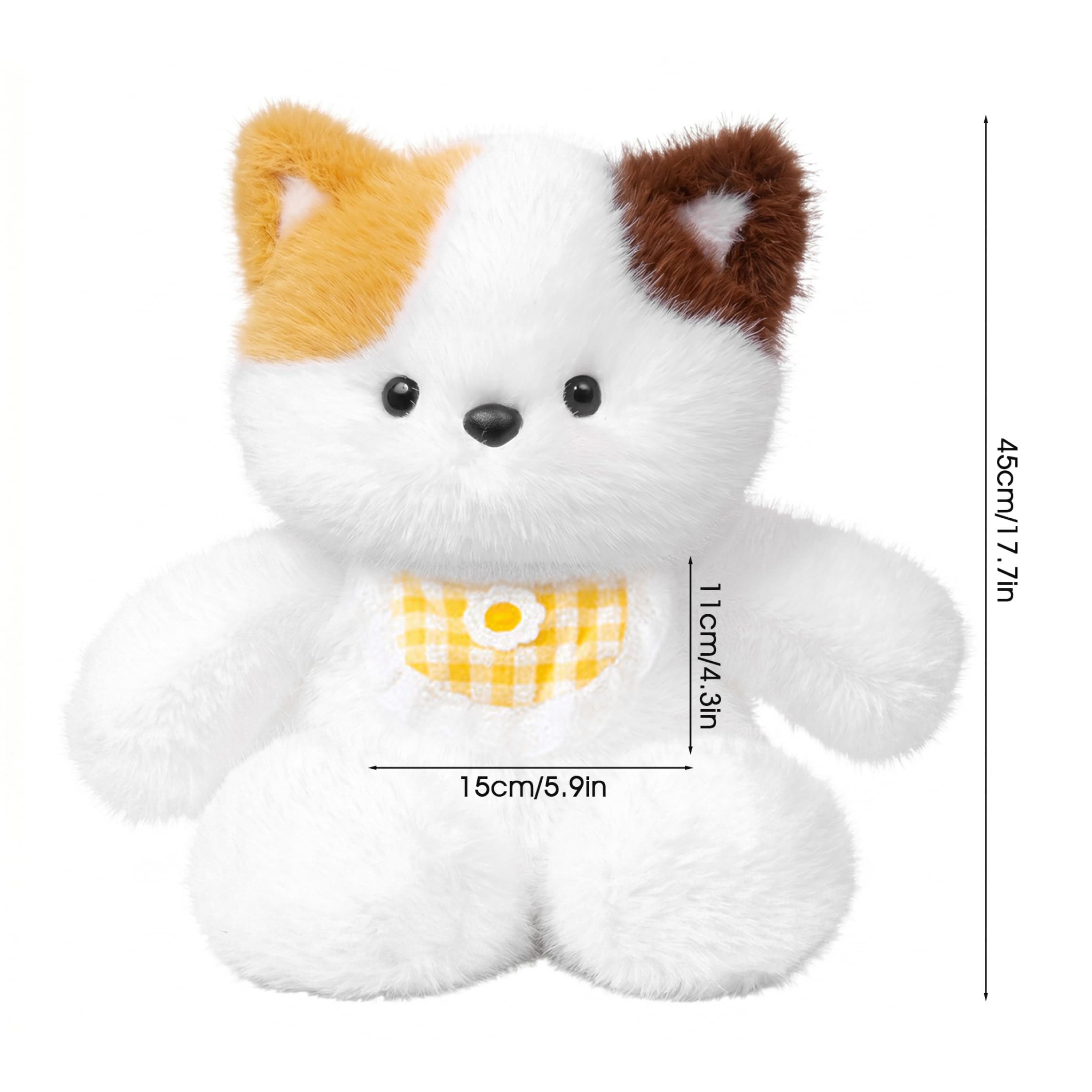 Calico Cat Running Animal de Peluche Juguete de Peluche con Babero Amarillo extraíble 17.72 Pulgadas