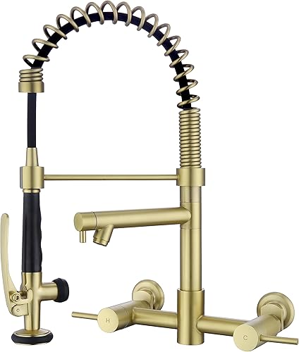 Grifo de montaje en pared de cocina, grifo de montaje en pared central de 8 pulgadas con pulverizador de preenjuague y relleno de olla, grifo de disponible en Yaxa Venezuela