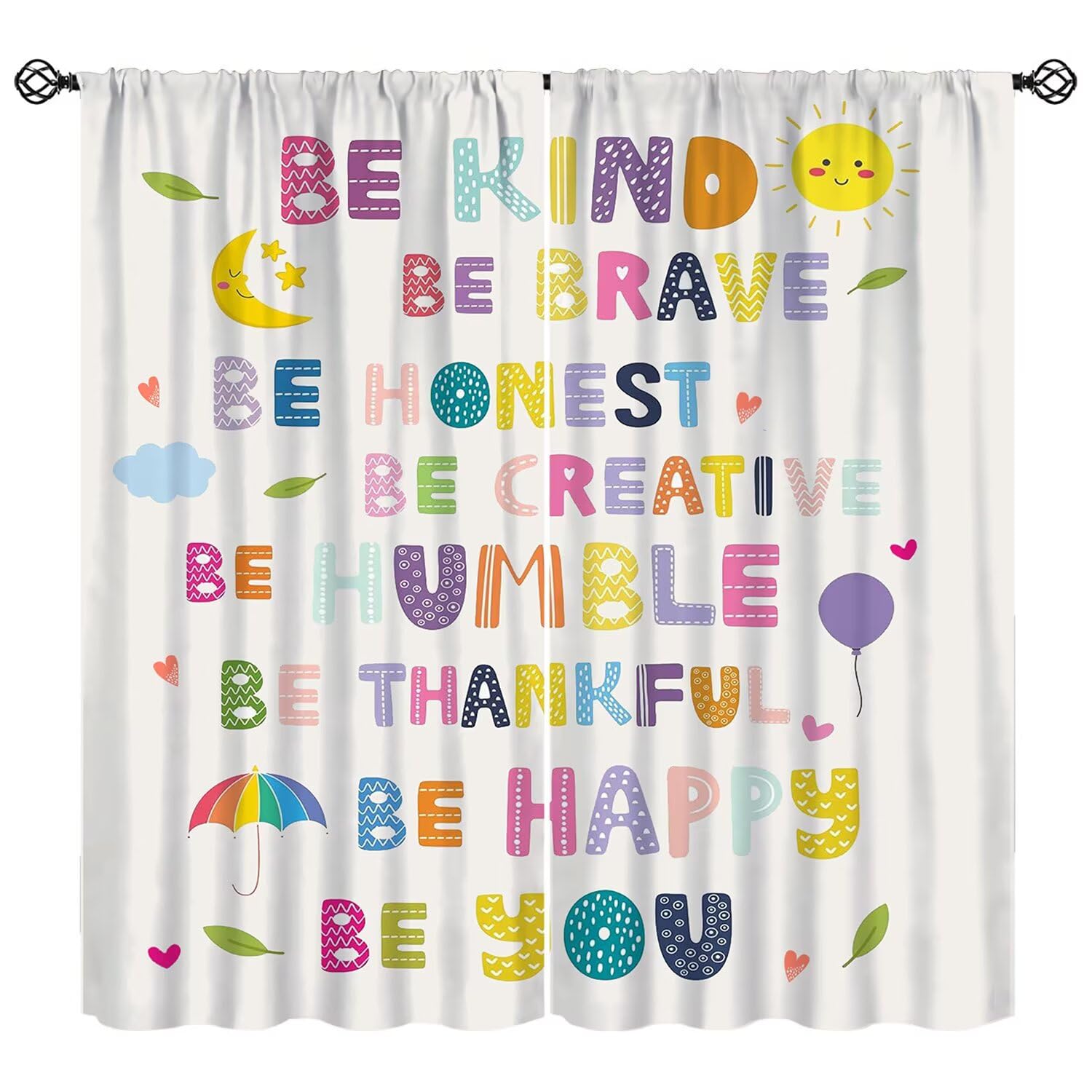 Moderw Kids Girls Quotes Curtain Motivational Inspirational Positive Blackout Window Treatments Colorful Rainbow Drapes for Boys Baby Children Bedroom Living Room W55xL63in