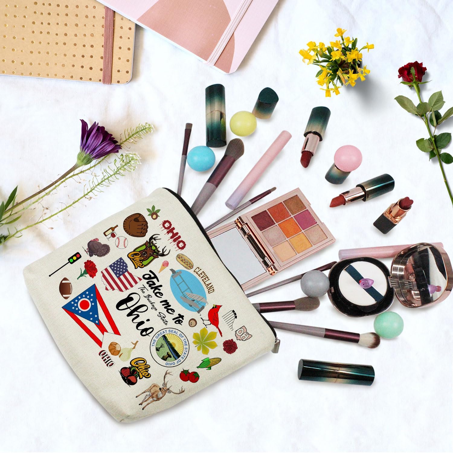 Take Me To Ohio Makeup Bag Ohio Travel Gift Small Canvas Organizer Bag with Zipper Ohio Cosmetic Bag Travel Present for Women Friends Families - Image 6