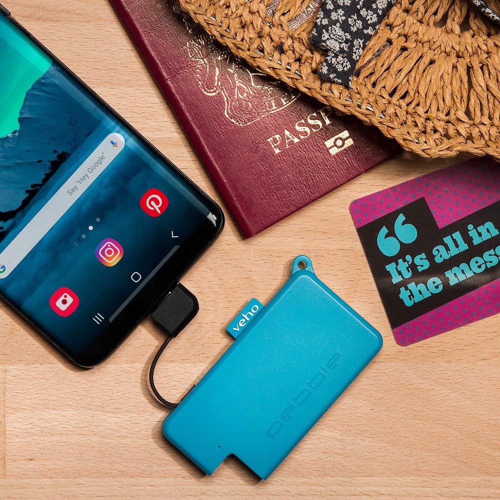 Veho Power Bank Breloczek Rozmiar Micro Pebble Pokket | Zintegrowane złącze USB-C | 1,000mAh | Kompatybilny z większością smartfonów z systemem Android | Slim Design | (VPP-015-PK-R)