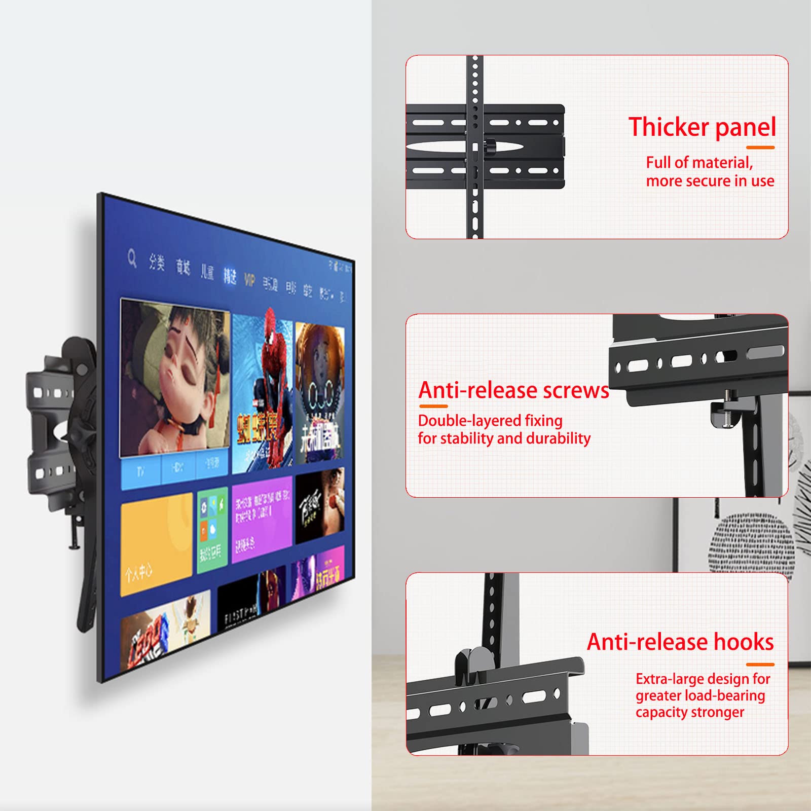 Uchwyt ścienny do telewizora LED LCD OLED płaski zakrzywiony ekran, wspornik niskoprofilowy, VESA 600 x 400 mm, obsługuje do 79.8 kg