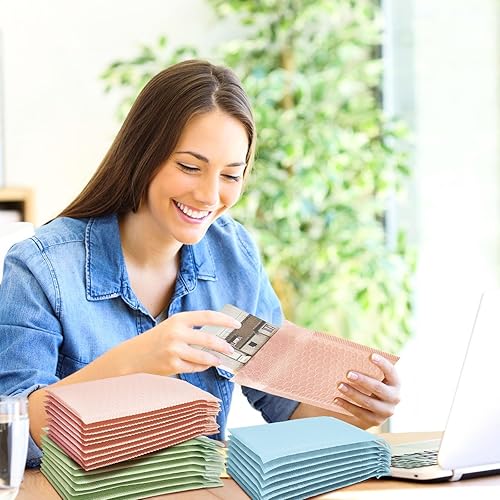 Miniatura 5 de Henoyso 162 sobres de burbujas pequeñas de colores de 4 x 6 pulgadas, sobres de polietileno para envíos, bolsas adhesivas a granel, acolchadas para