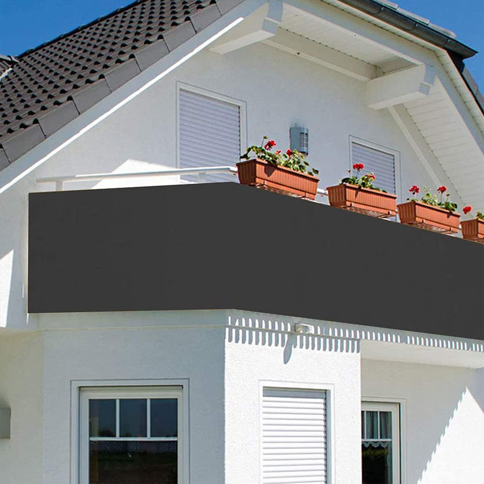 Pokrowiec na balkon na zewnątrz, 0,9 x 7,5 m, odporny na promieniowanie UV i wiatroszczelny, wodoodporny płot siatkowy na werandę, nylonowe opaski kablowe i sznurek w zestawie, idealny na podwórko i