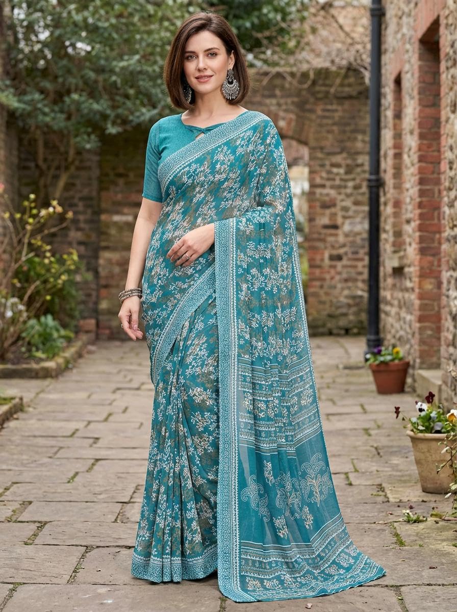 anand sarees Women's Printed Georgette Saree With Unstitched Blouse piece-picture-15