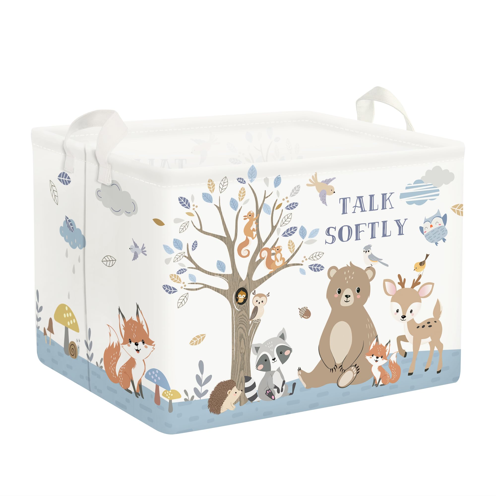 HUUMONSS Woodland Animals Baby Laundry Hamper Collapsible Clothes Kids Storage Basket Large Bear Deer Boys Girls Gift Toy Box Bin for Nursery Room Grey