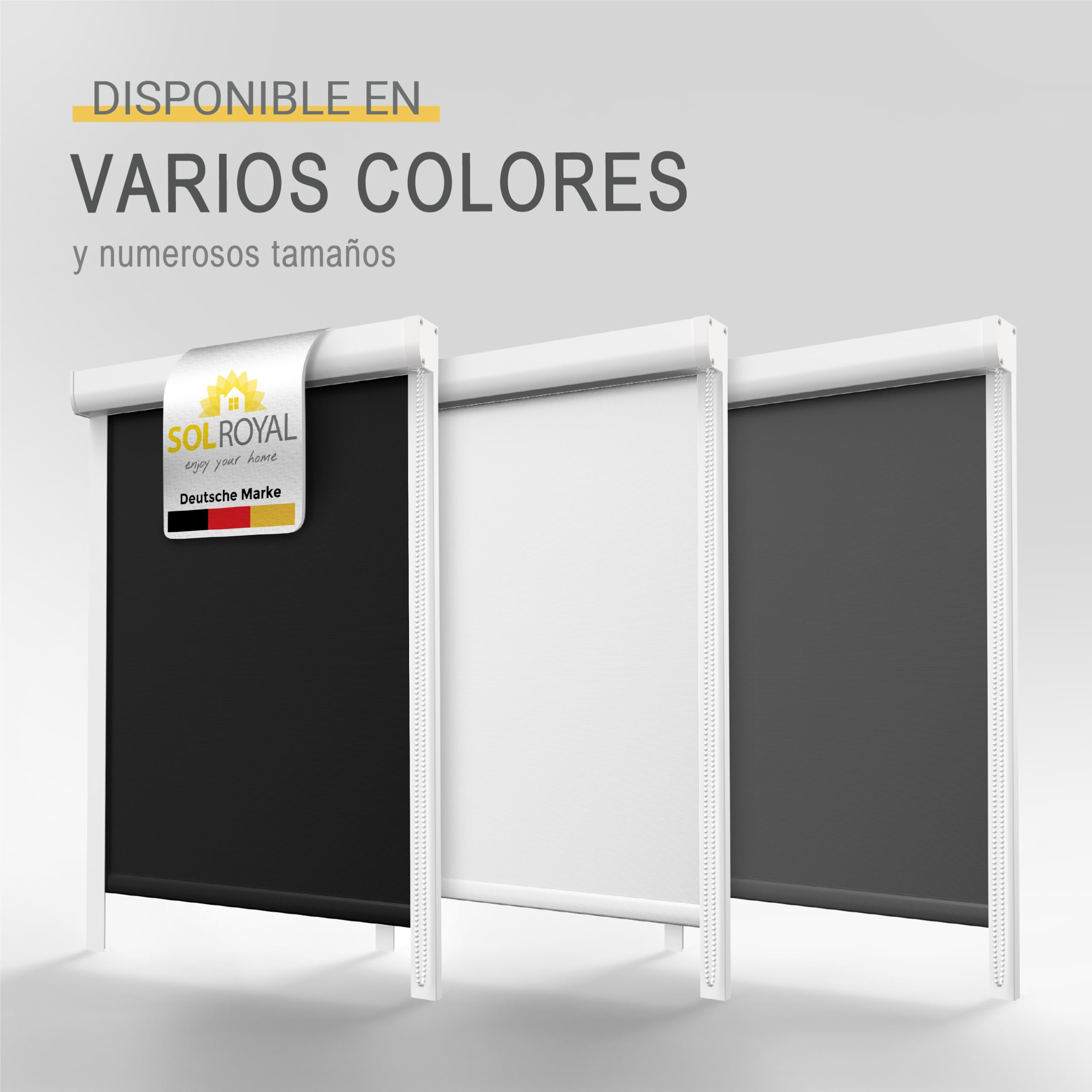 Sol Royal Sol Reflect Estor Enrollable oscurecente con rieles de guía | 100x175cm Negro Persiana de Estores cassette termico taladro opaco cortina SolReflect K24