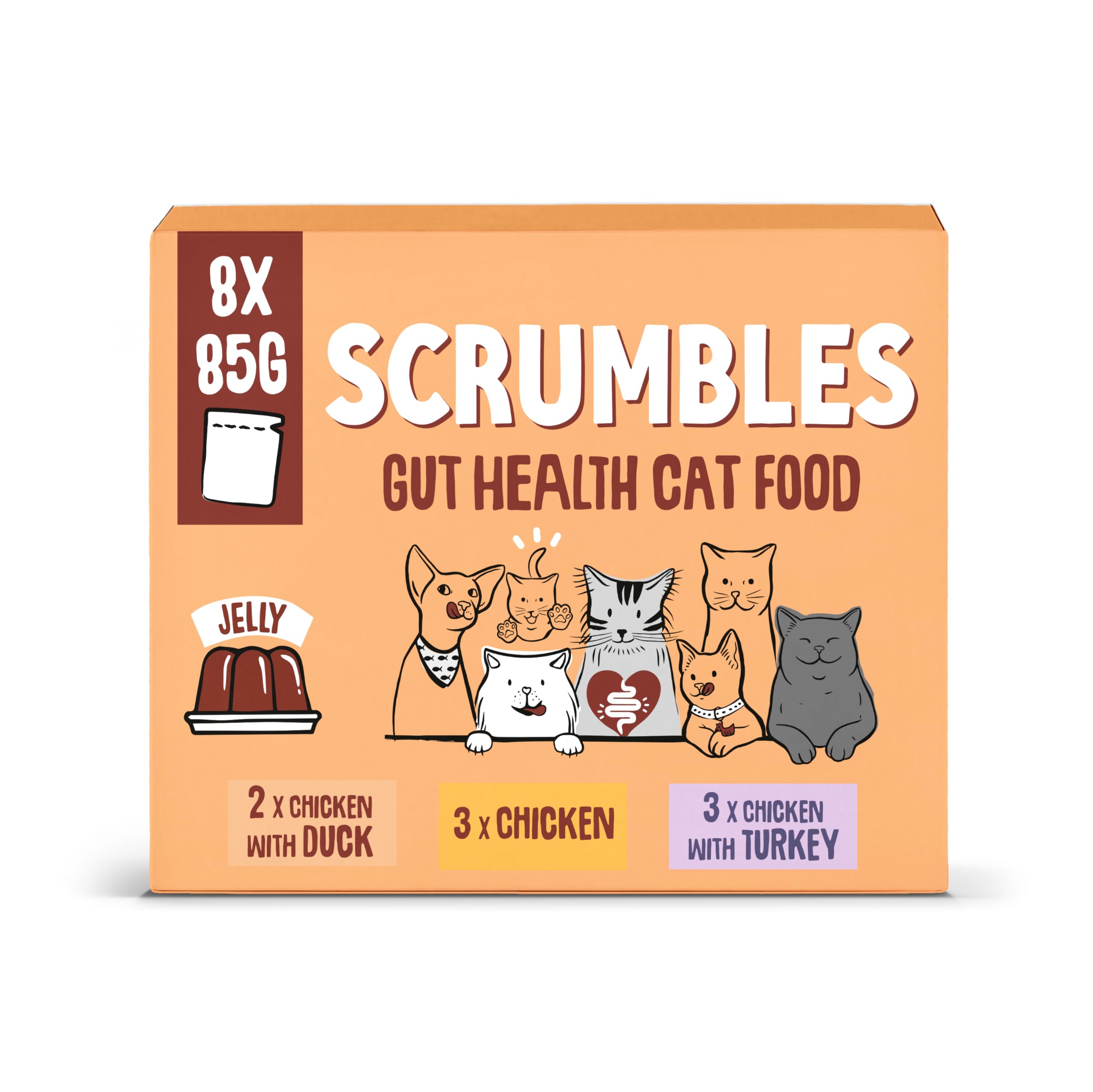 Scrumbles Grain Free Wet Cat Jelly Meat Pouch Selection 8x85g
