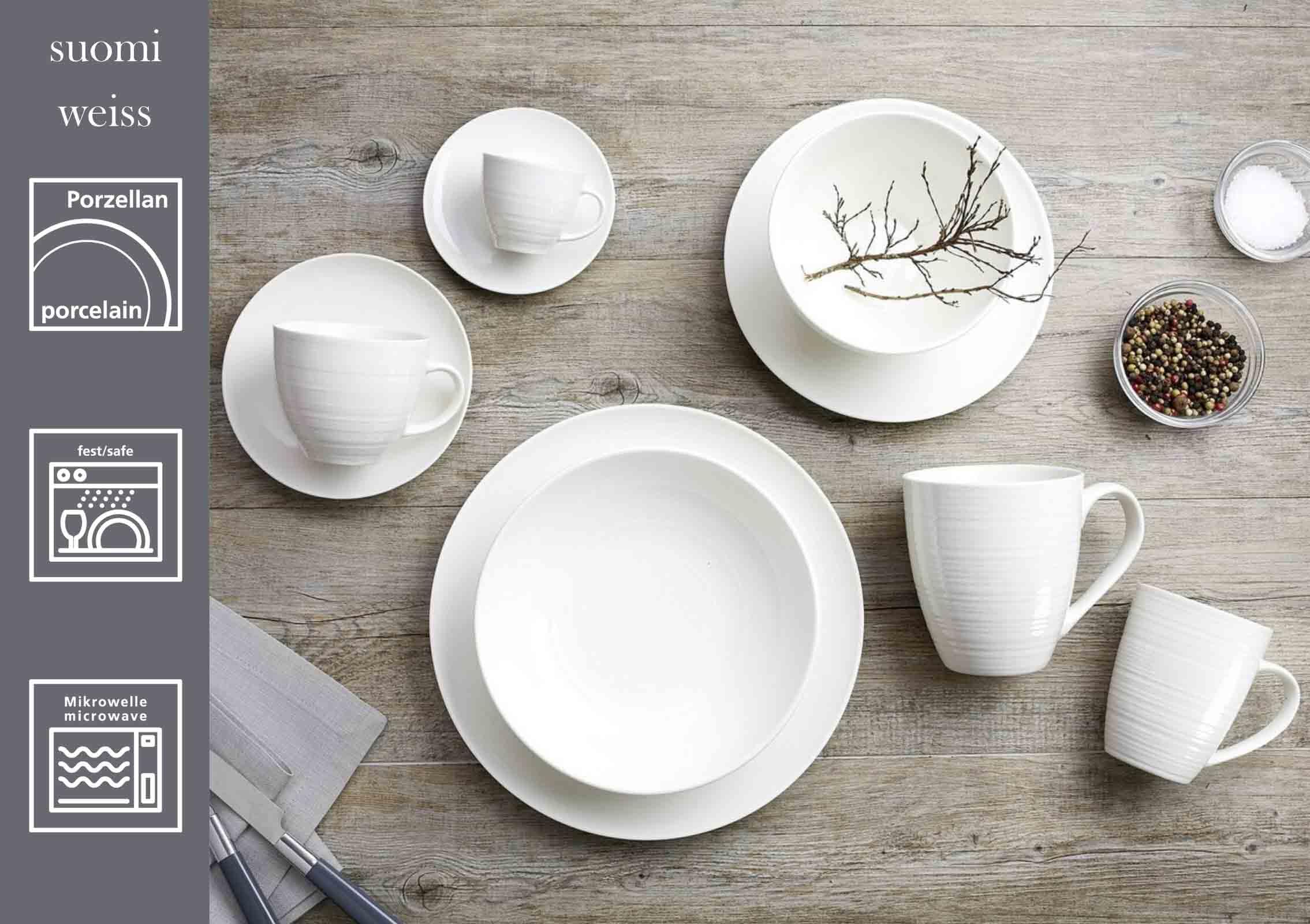 Ritzenhoff & Breker Suomi Espressotassen mit Untertassen 6er Set, 90 ml, Espresso-Set für 6 Personen, Feine & ausgeprägte Reliefierungen, Skandinavisches Design, Porzellan, Cremeweiß