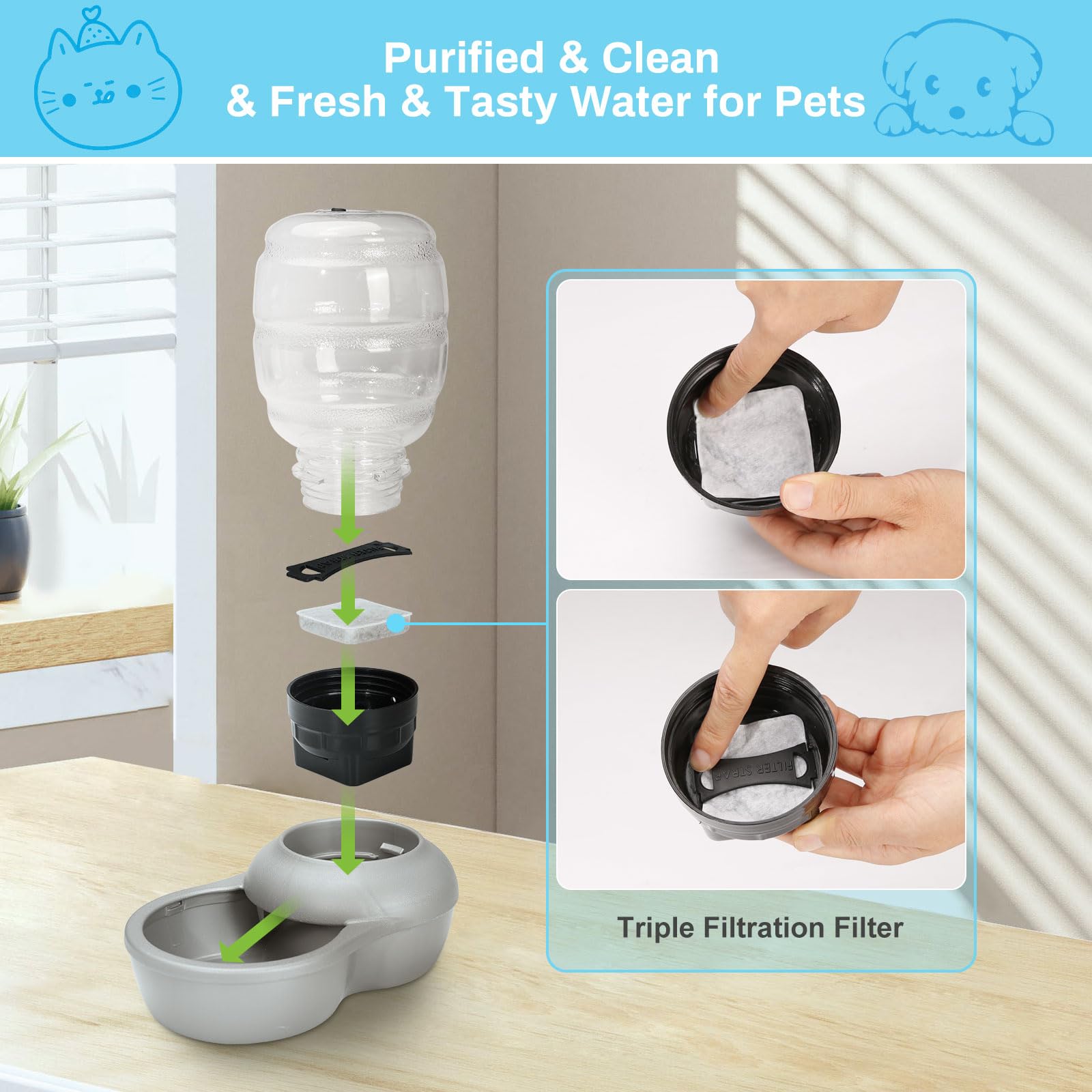 6 Pack Charcoal Replacement Filters for 0 5 1 2 5 4 GAL Gravity Waterer YOIHABV Cat Fountain — view 3