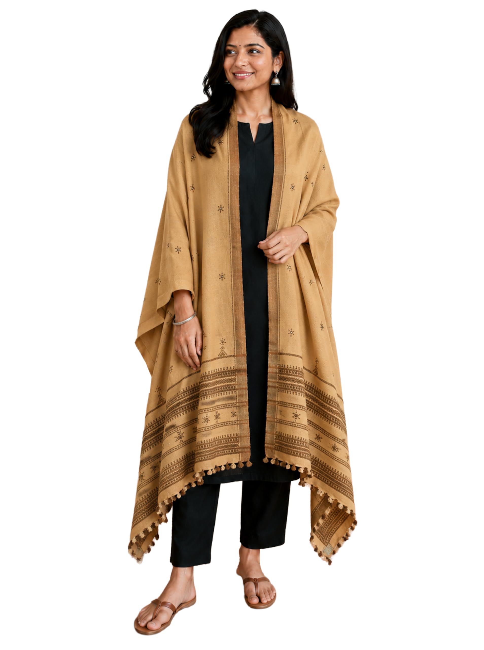 ethnics of kutch Women Plain Dyeing Wool Hand Woven Shawl - 2 Mtr Length (Brown 13C01A)-picture-38
