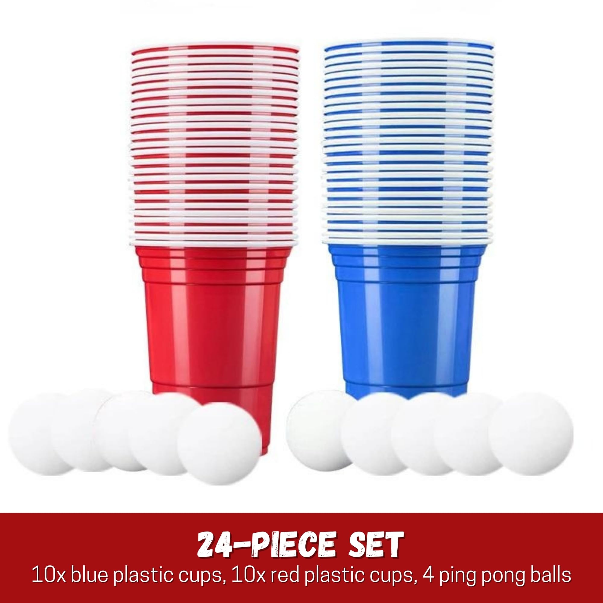 Beer Pong Game Set -Party Pack,24-Piece Set including 16oz Blue and Red Plastic Cups, Perfect for Students Birthdays - Image 2