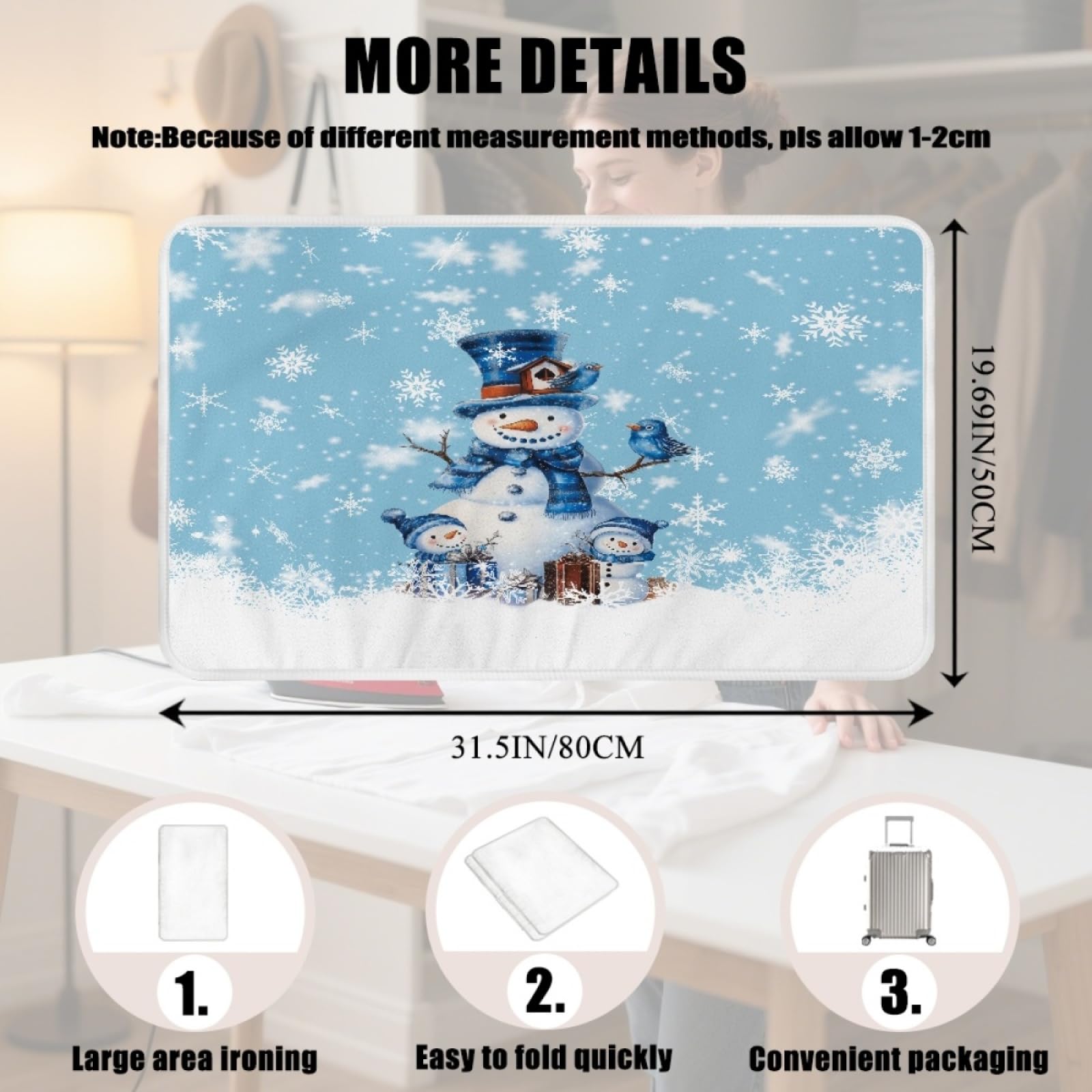 Bügelmatte Blauer Schneemann Bügeleinlage Faltbares Hitzebeständig Waschbar Bügelauflage für Tisch und andere Oberflächen Bügelbrett Unterlage rutschfeste Bügeldecke 80x50cm (2 Stück)