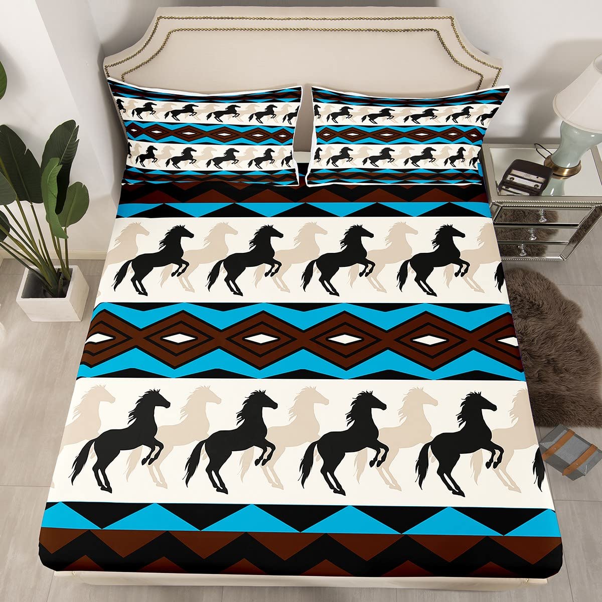 Set di lenzuola per cavallo matrimoniale con cavallo al galoppo, set di biancheria da letto adolescenti, camera da letto, animali selvatici, cavalli, lenzuola in stile fauna selvatica, con 2 federe