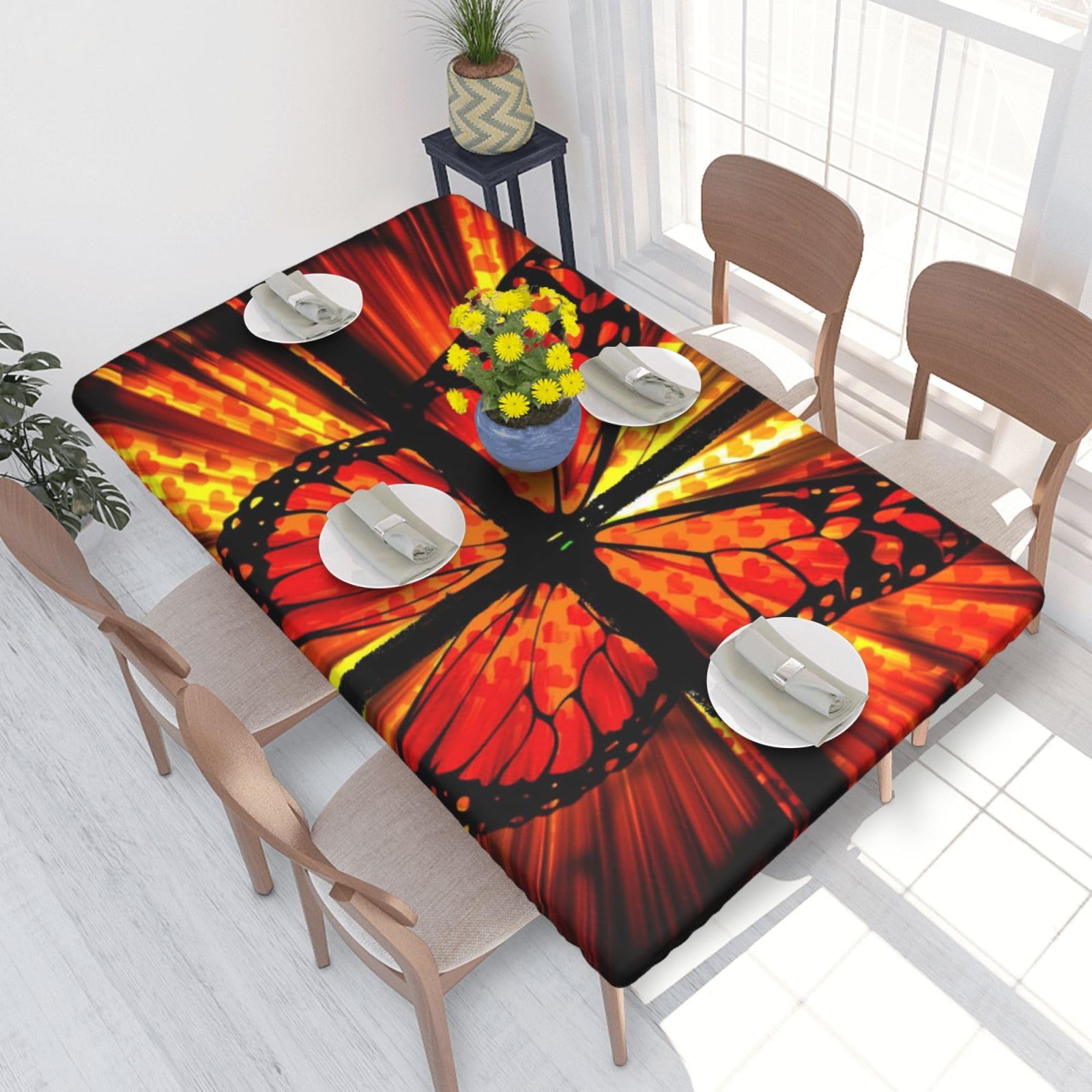 BNVSADC Orange Butterfly Printed 4FT Tablecloth 122x76 CM Polyester Kitchen Water Resistant Table Cloth Dining Table Decoration Table Covers