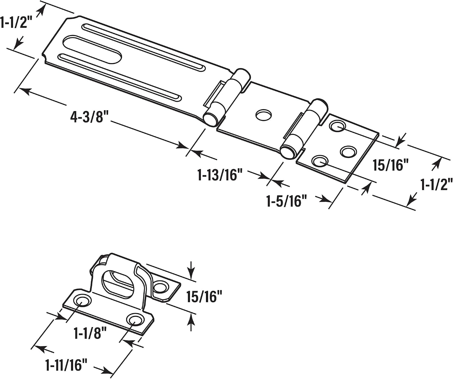 Prime-Line U 117198 Door and Gate Double Safety Hasp Hinge Latch, Matte Black, Single Pack | Fixed Staple, 4-3/8 inch, With Screws