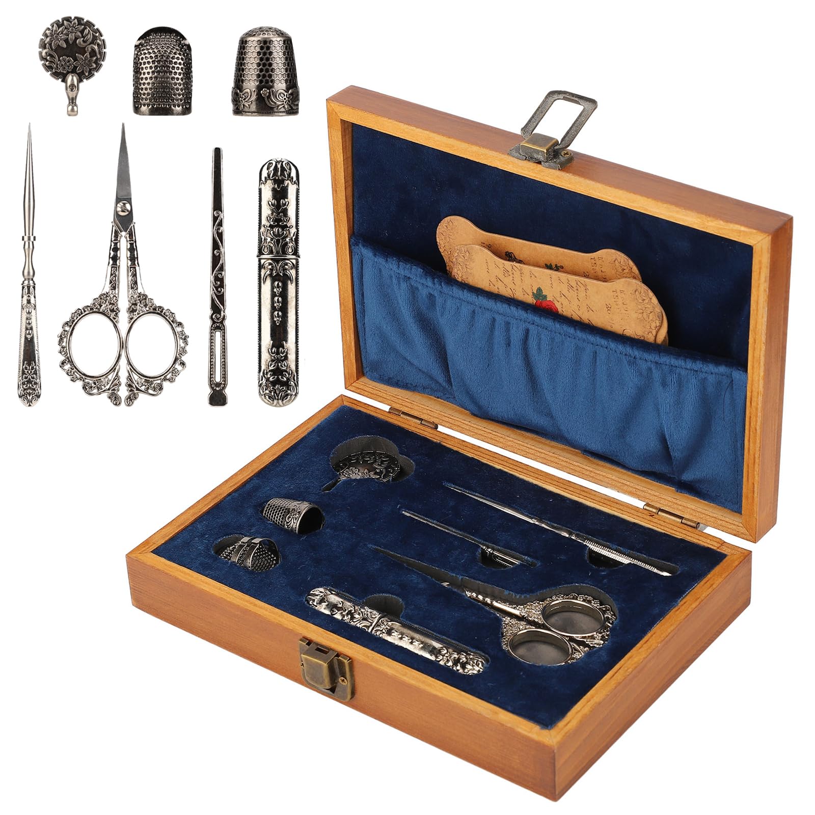 Kit De Herramientas De Costura Europeas, Tijeras De Bordar Vintage Y Estuche Con Dedal Y Botella De Aguja Para Coser Accesorios De Artesanía De Punto De Cruz(Plata)