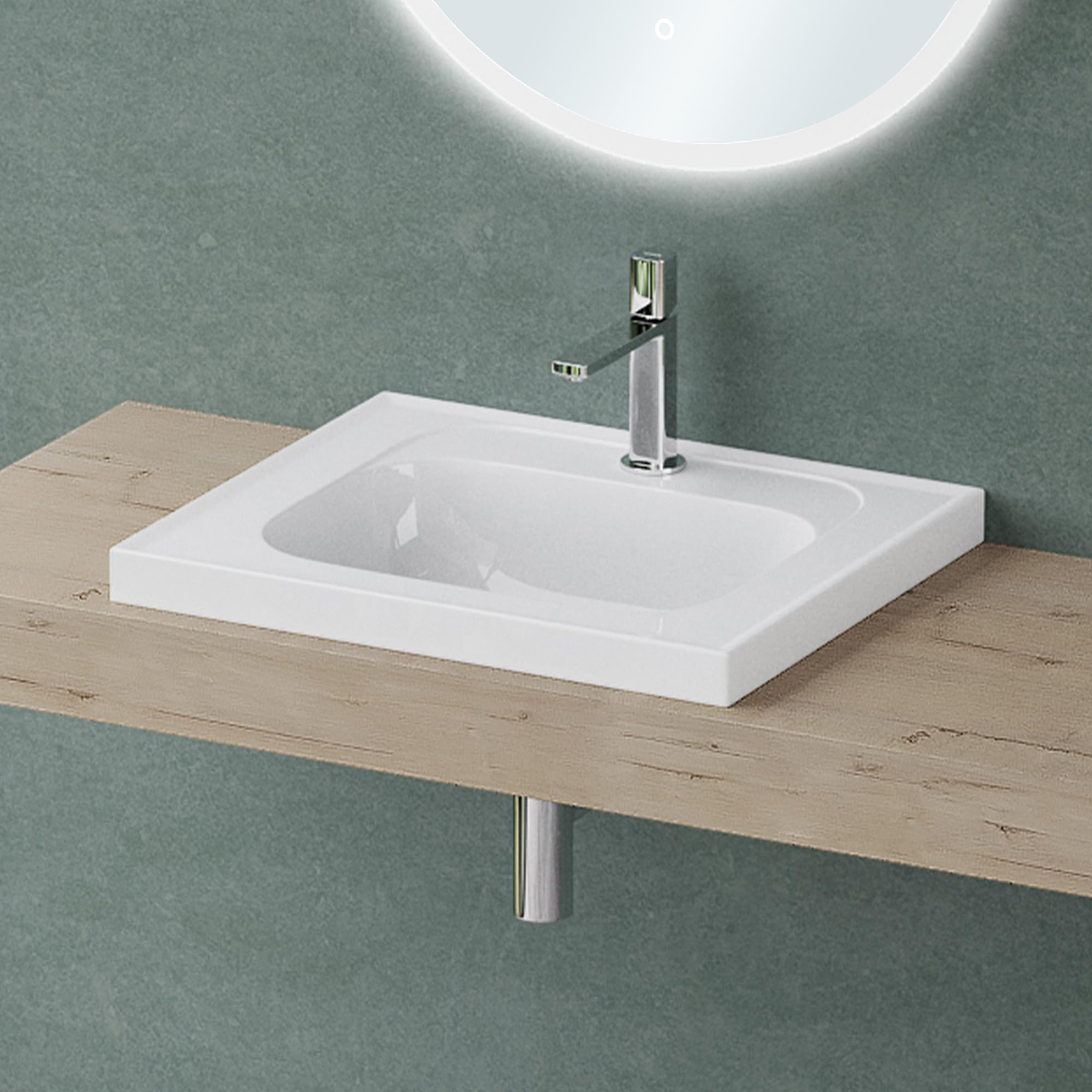 Mai & Mai Vasque Rectangulaire 60x50x16,5cm sans Trop-Plein | Vasque Lavabo, Surface Lisse, et Facile à Nettoyer, pour Salle de Bains Moderne, Colossum3601