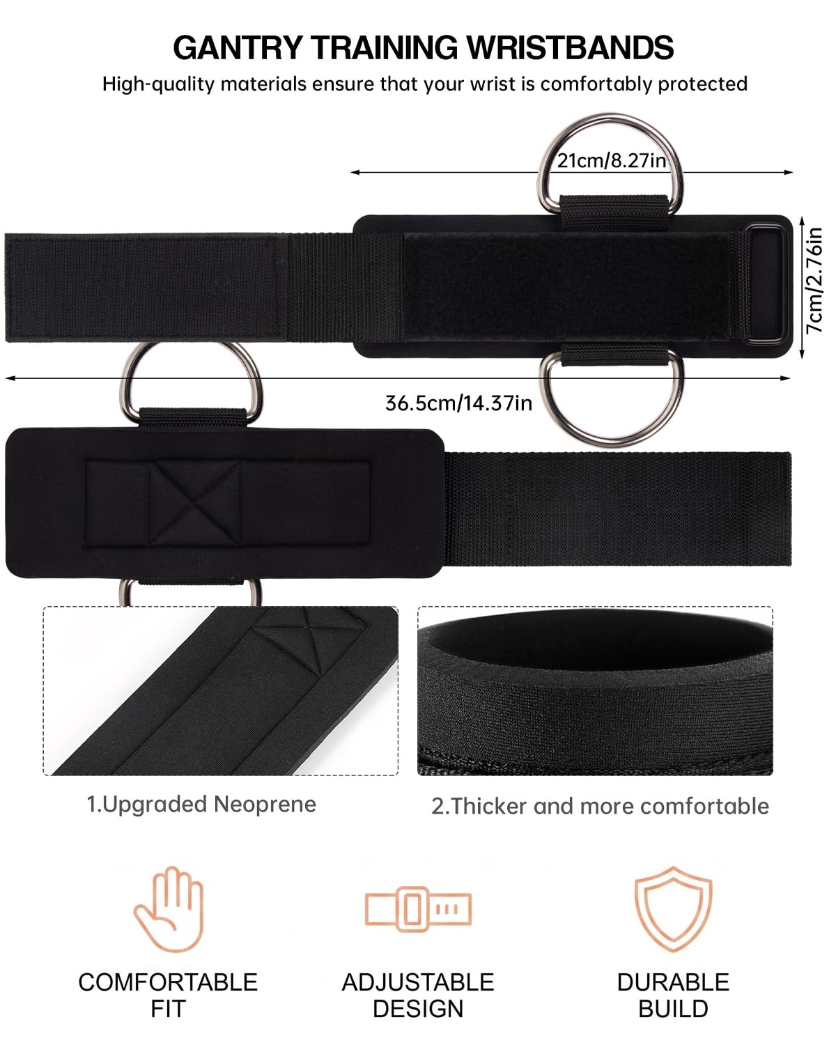Set 2 Polsini Palestra per Cavii, Cinturini Regolabili in Neoprene per Allenamento con Cavi, Wrist wraps per Allenamento - Polsiere Palestra Uomo