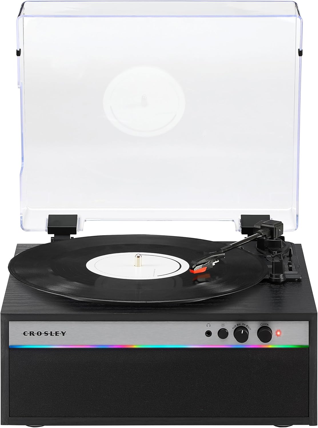 Crosley CR6048A-BK Strobe Bluetooth Vinyl Record Player with Music Sync Color Changing LED Lights, Black