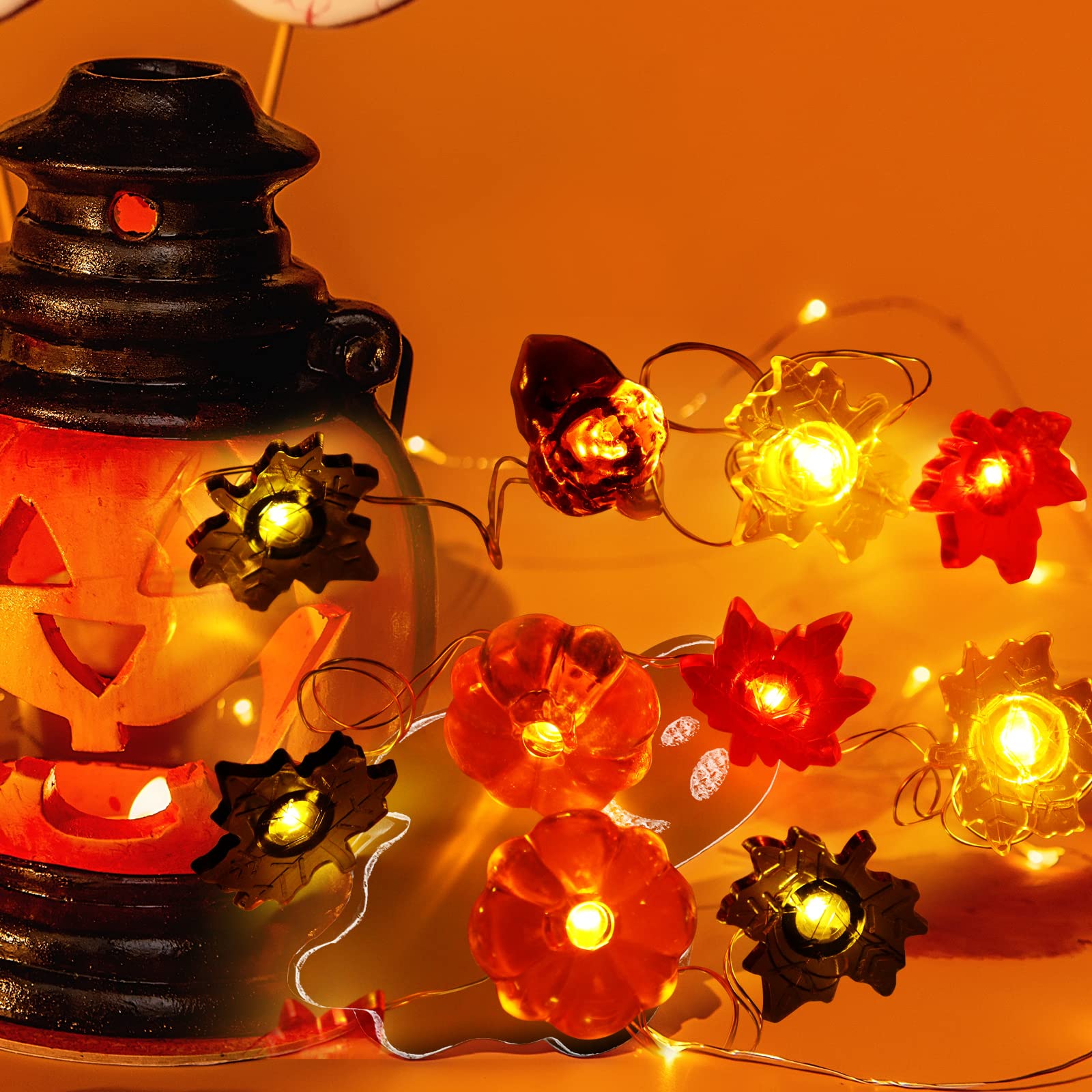 30 LED Halloween String Lights - 9.84ft Pumpkin & Maple Leaf Lights, USB Powered For Indoor/Outdoor Fall Decor