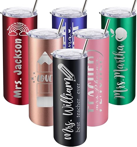 Miniatura 8 de Vasos delgados personalizados con tapas y popotes, 20 onzas, grabados con láser, de acero inoxidable, con nombre, texto, regalos para mujeres y