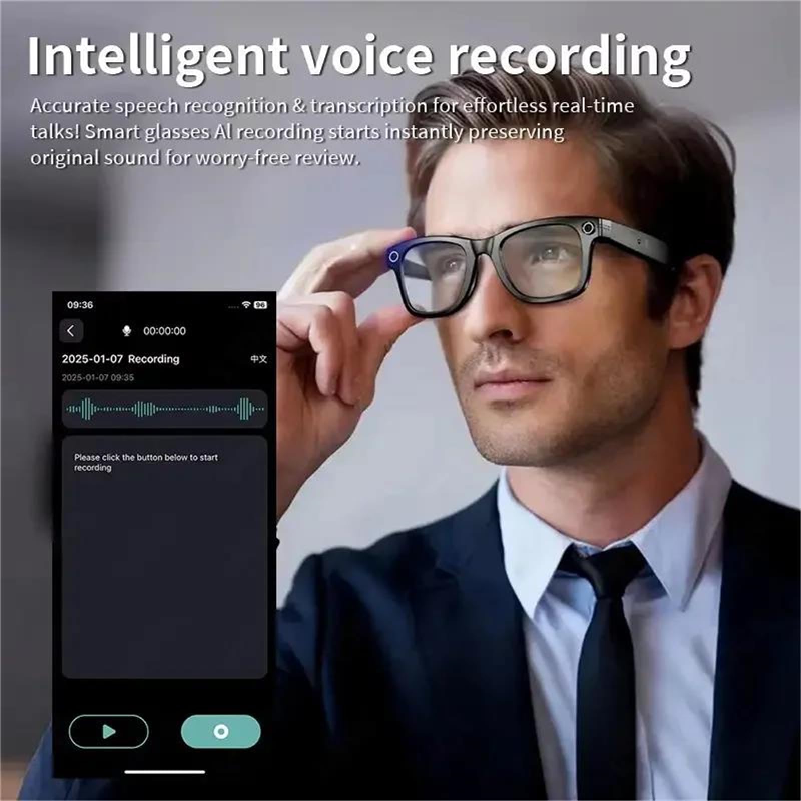 Occhiali intelligenti ia traduzione tramite ia tempo reale modello unisex