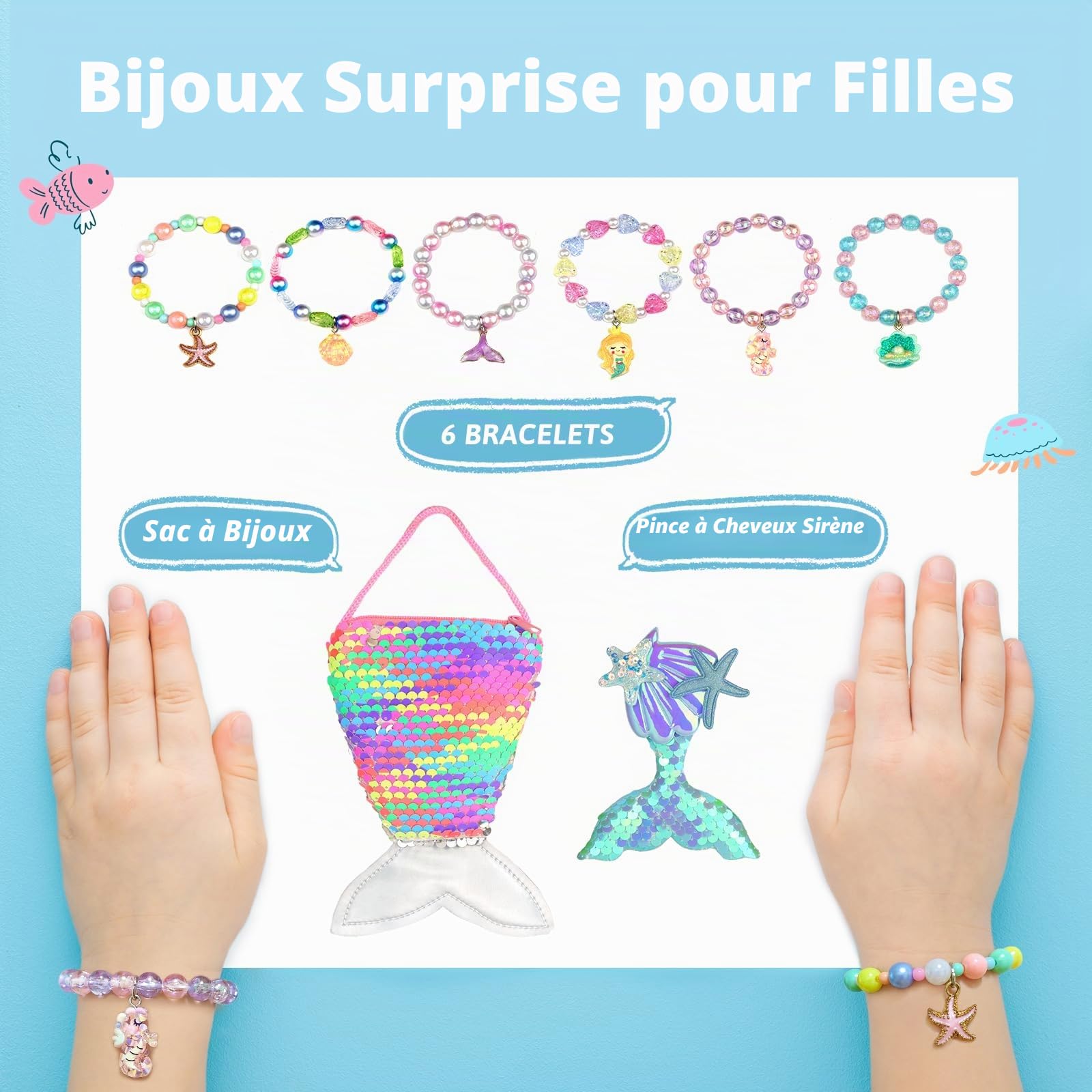 Bombes de bain pour enfants avec surprise à l'intérieur,6 PCS bombes de bain bio pour filles & bambins âgés de 3 à 12 ans,Ensemble cadeau de boules de bain d'anniversaire avec bracelets sirène clip de