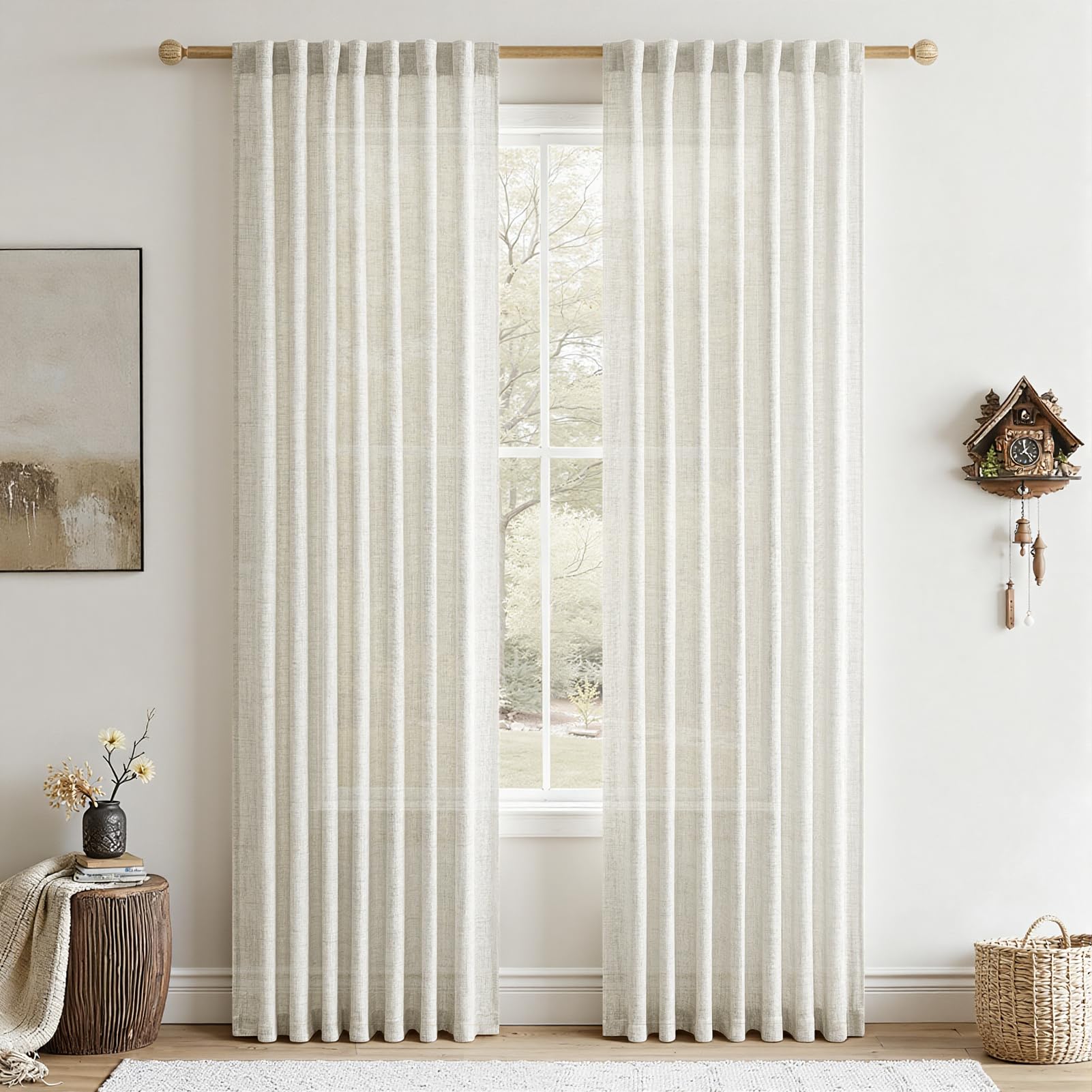 CUTEWIND Gardinen Leinenoptik Vorhang mit Kräuselband Halbtransparent Vorhänge Wohnzimmer Schlafzimmer Kinderzimmer Modern