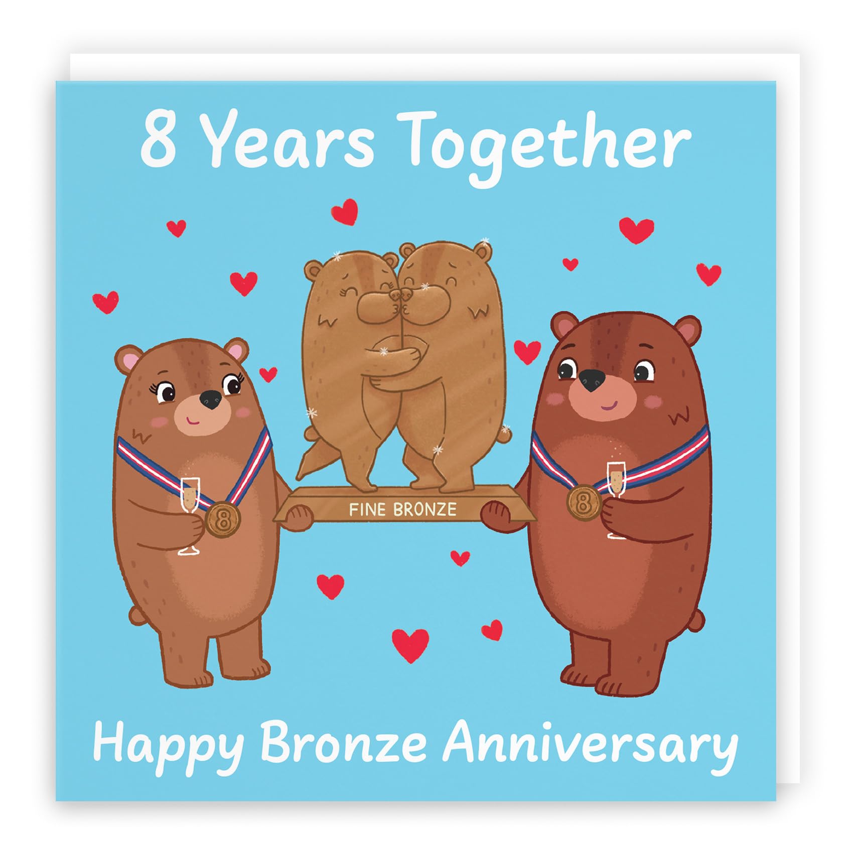 Hunts England, Cute 8th Anniversary Card, Bronze Anniversary, Bears, Eighth Anniversary, 8 Years, for Him Her, Couple, Men