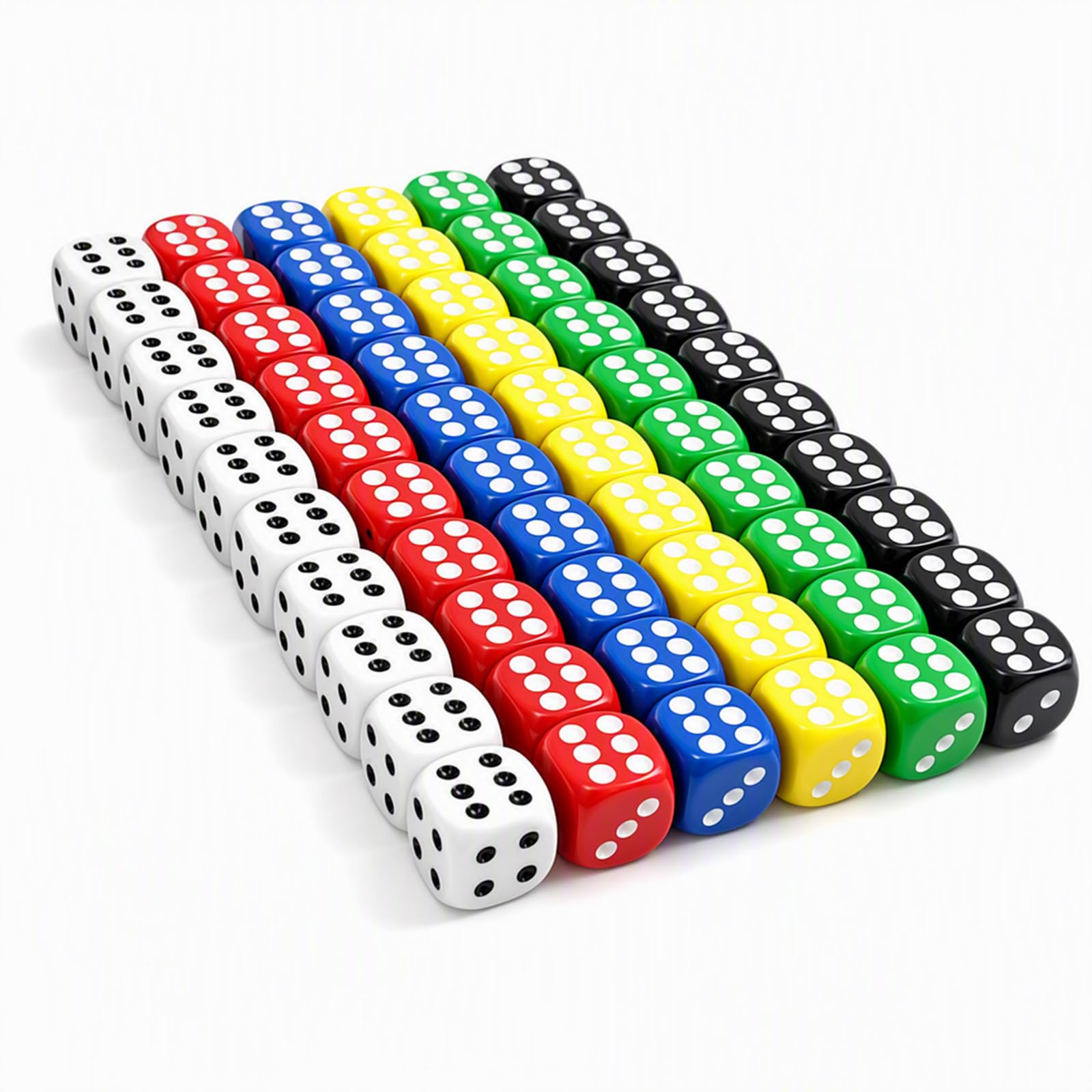 61 Pcs D6 Dice Set, 6 Colours, 14mm, with Bag