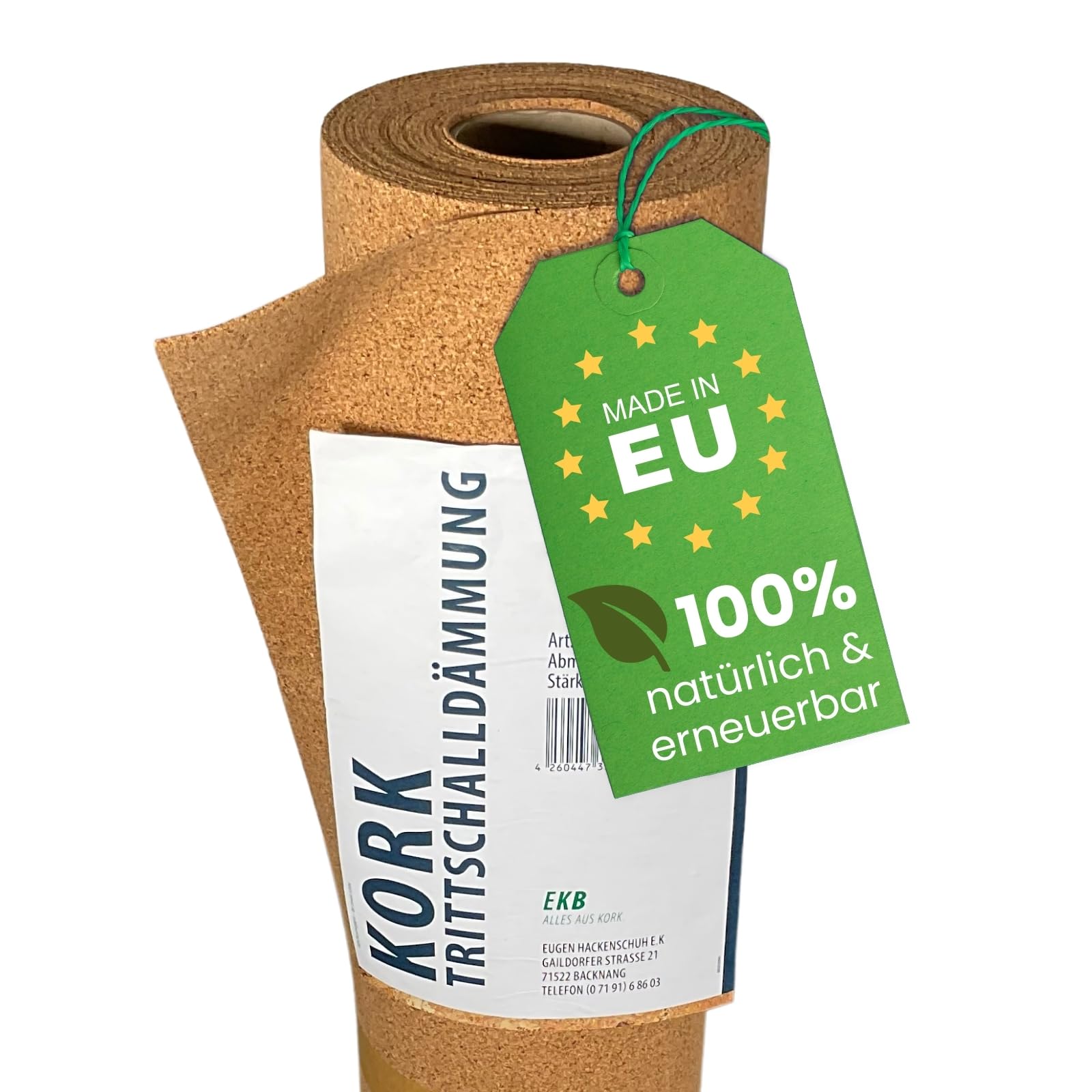 Trittschalldämmung 15x1m 2mm stark I natürliche Dämmunterlage I Rollenkork für Parkett & Laminat I Trittschallreduktion aus nachwachsendem Korkmaterial I Umweltfreundliche Trittschalldämmung