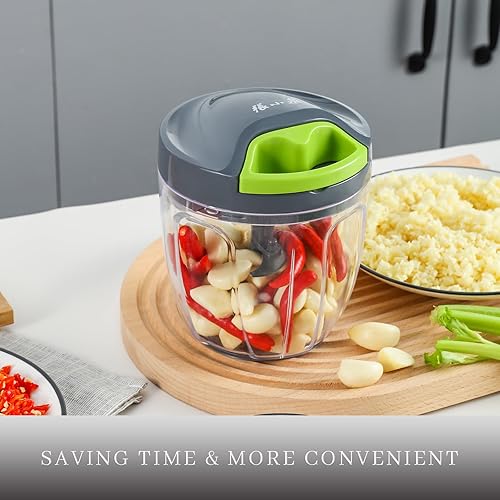 Miniatura 5 de ZHANG XIAO QUAN SINCE 1628 Picadora manual portátil de verduras, picadora de cebolla para verduras, pimientos, tomates, jengibre, frutas, nueces,